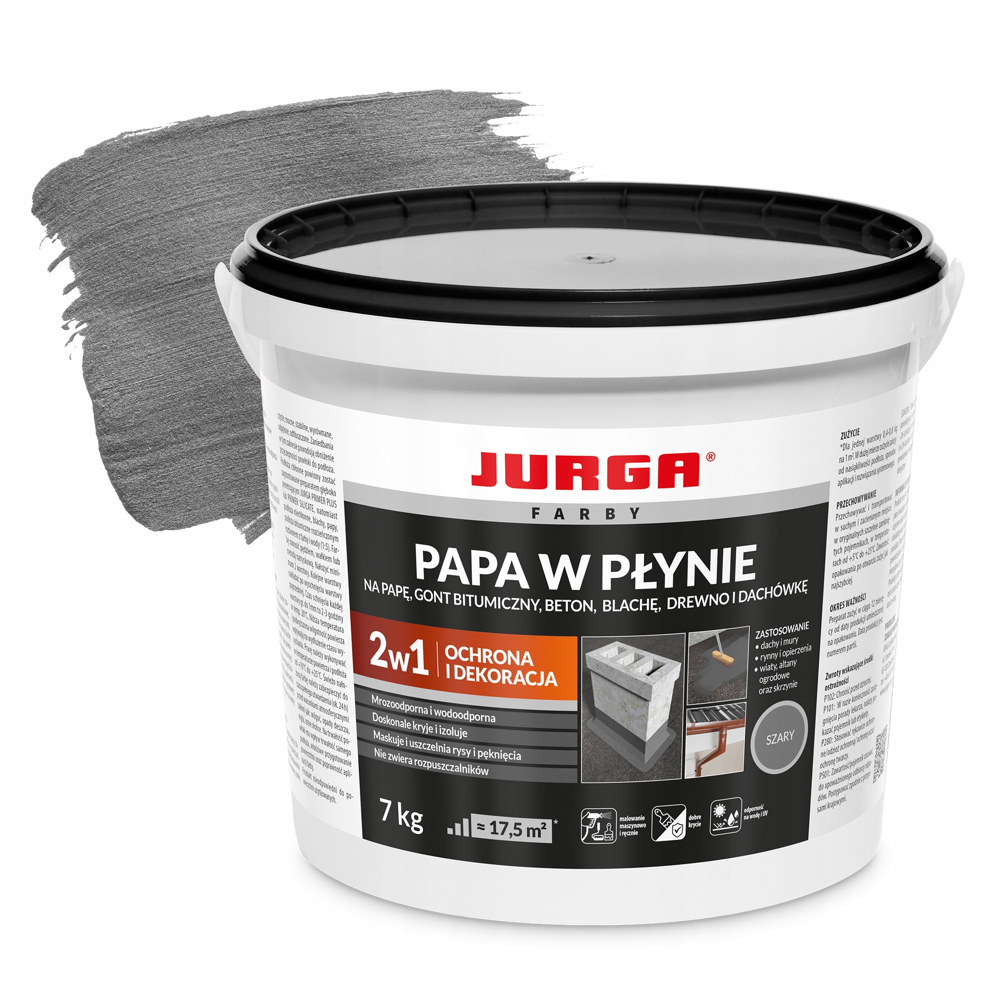 Jurga Papa w płynie Szara Farba na Dach dekoracyjna 7kg