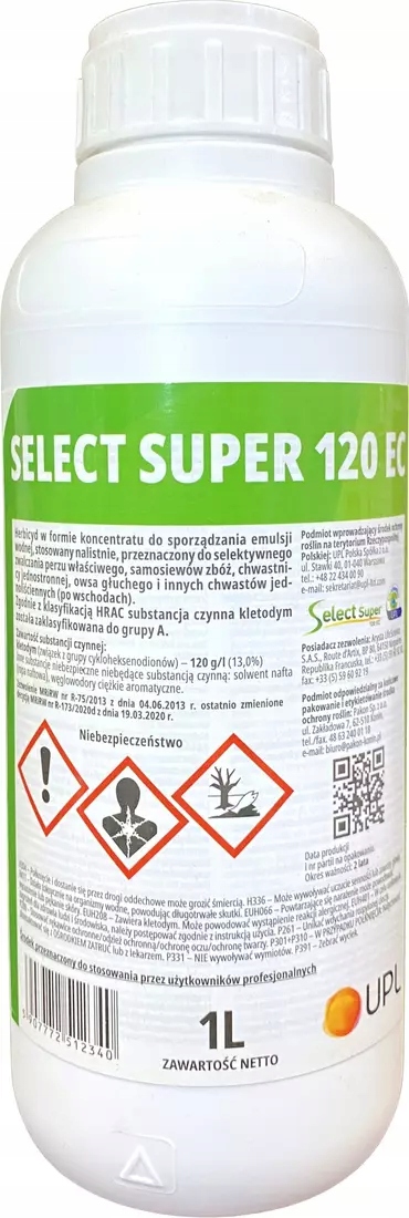 Select 120EC 1L Upl kletodym, chwasty jednoliścienne, owies, perz