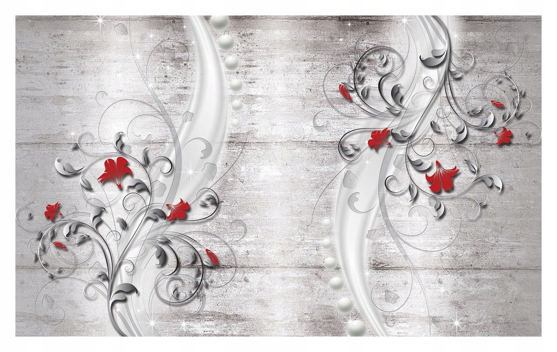 Fototapeta Stříbrné květy červené akcenty dřevo 368x254 vinylová lepidlo