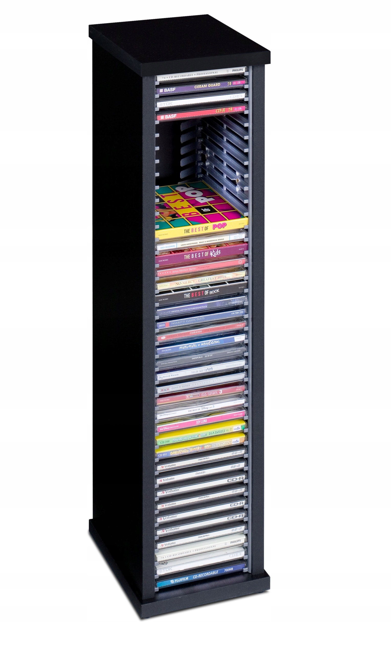 Stojan regál na CD 40 desek barevné boxy skládací kontejner třídič police