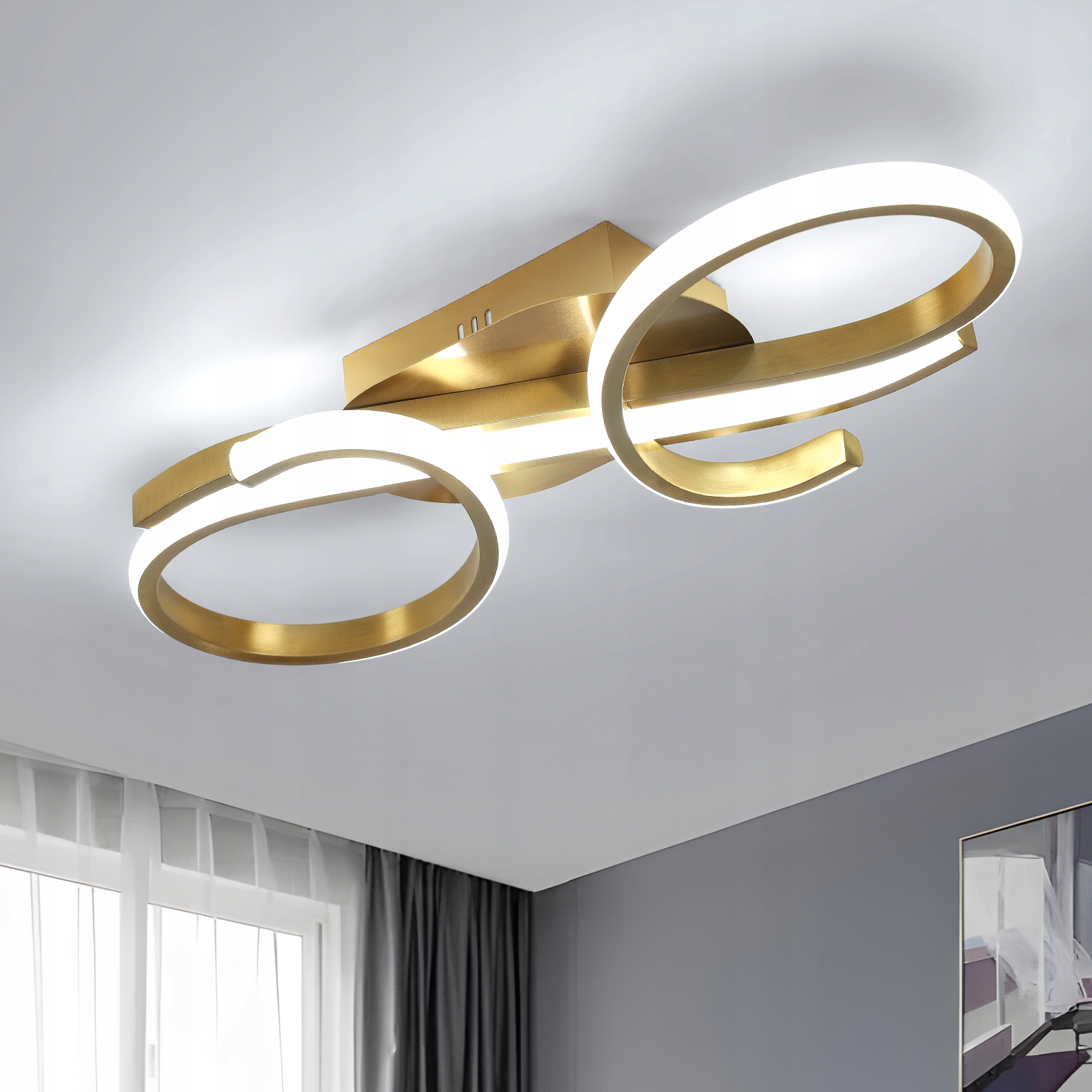 Lampa Sufitowa Plafon Led Wiszaca Złoty Nowoczesna Do Salonu 6500K 36W