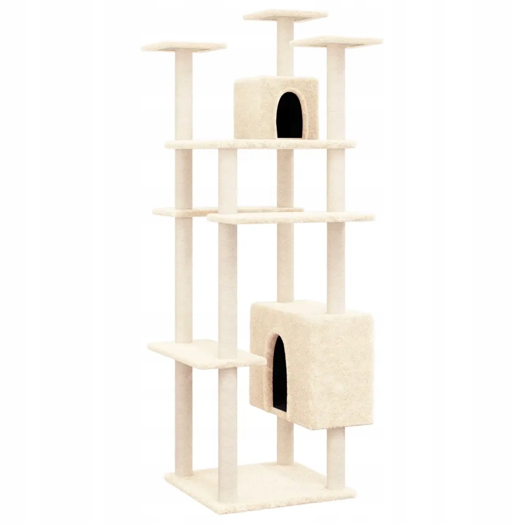 Levně Škrabadlo pro kočky sisalovými sloupky, krémové, 162 cm