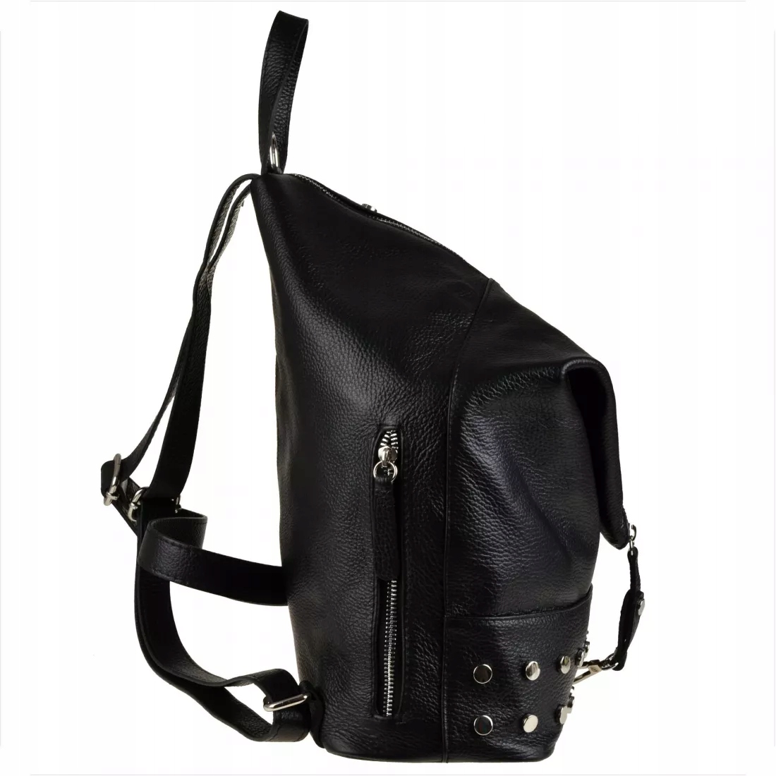 Real Leather plecak Skóra naturalna czarny z Włoch [SKU] Wzór dominujący bez wzoru