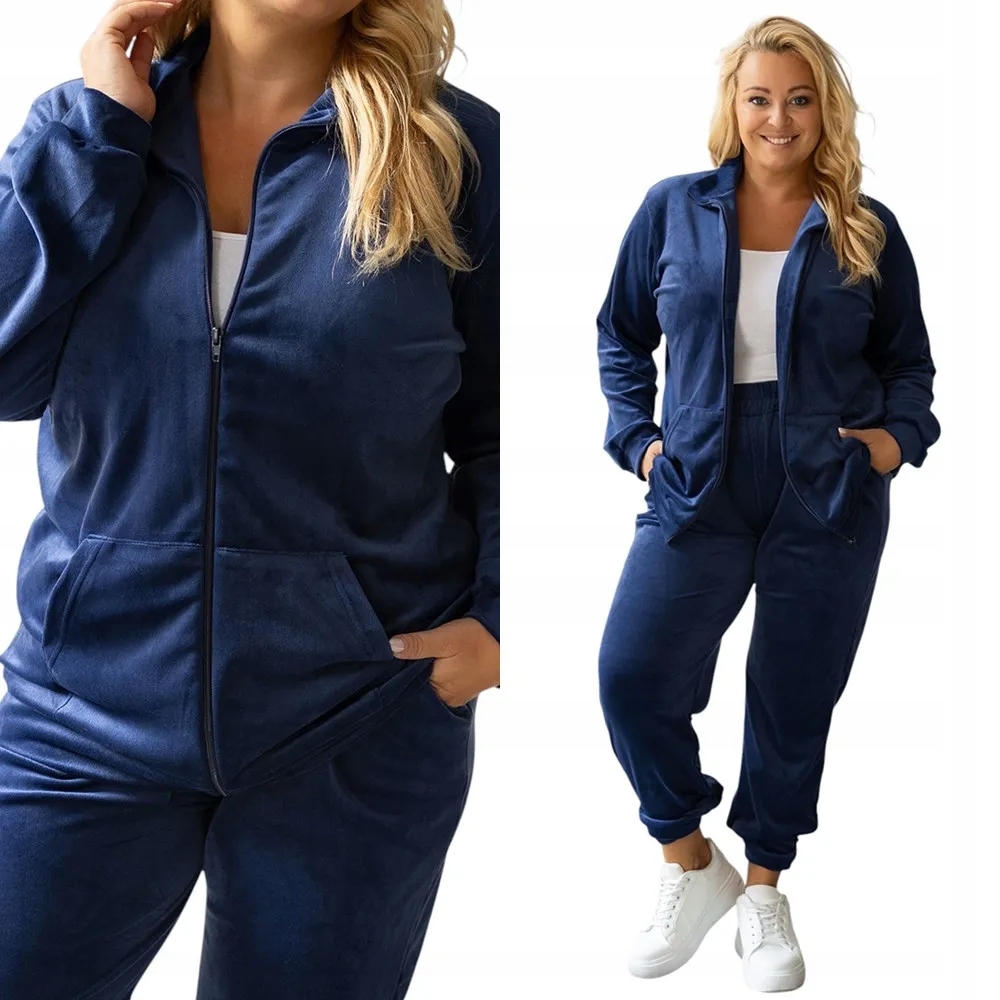 Dámský Teplákovka Velurový komplet bez kapuce XXL/3XL Tmavě modrý