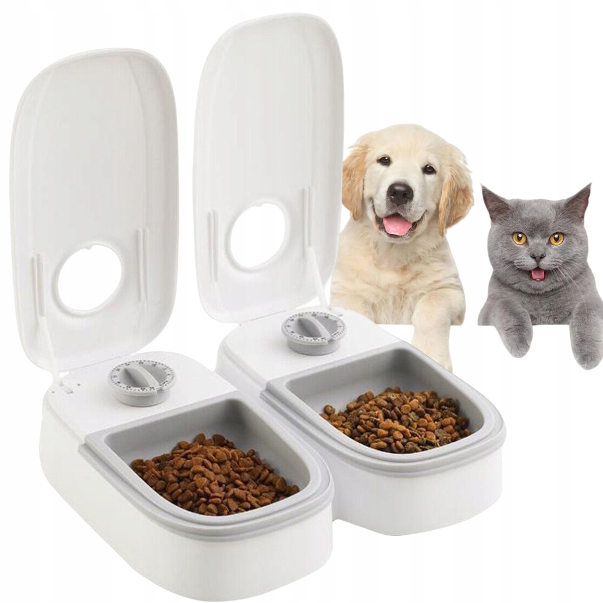 Levně Automatické krmítko pro kočky pro 2 jídla a psy s časovačem, 48hodinový časovač