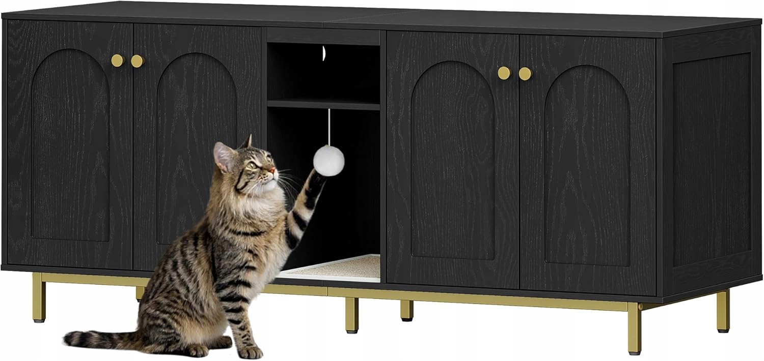 Szafka na Kuwety legowisko dla 2 kotów 140x48x62cm drewniany stolik