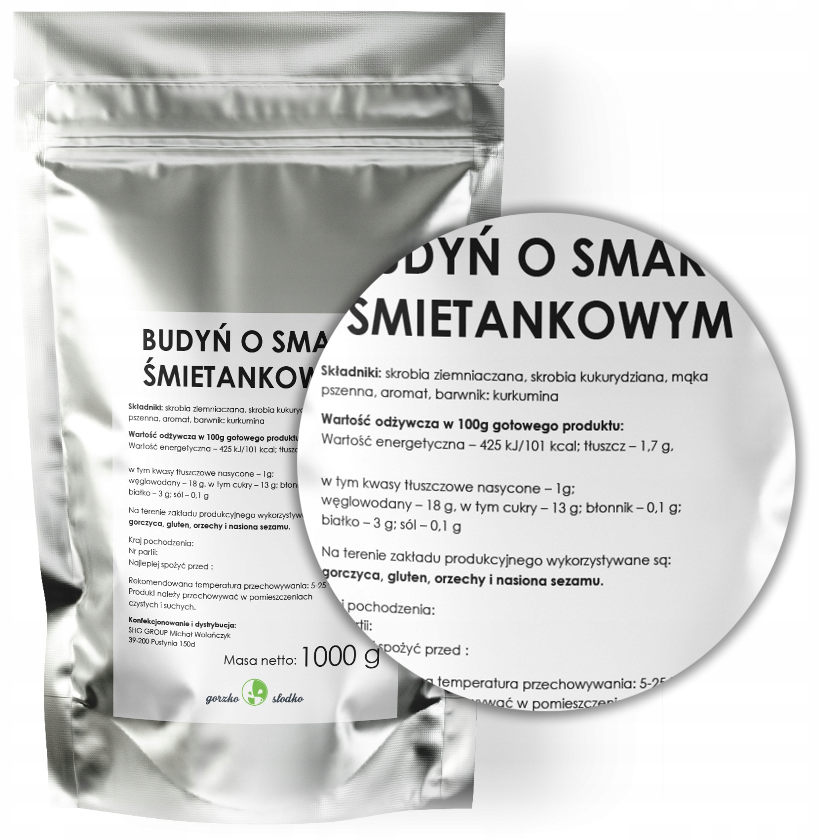 BUDYŃ O SMAKU ŚMIETANKOWYM budyń w proszku 1kg Waga 1000 g