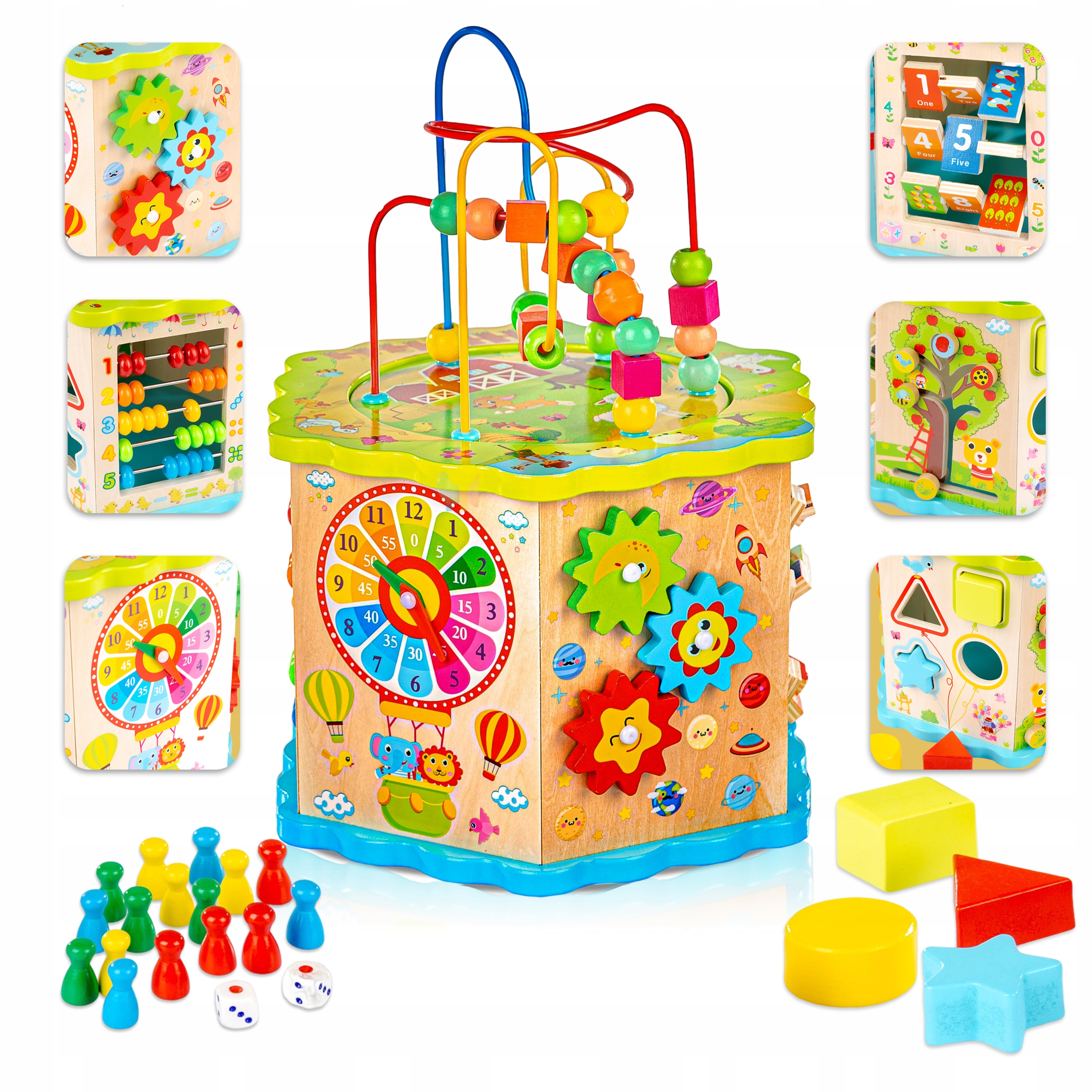 

Kinderplay Drewniana Kostka Edukacyjna 8w1