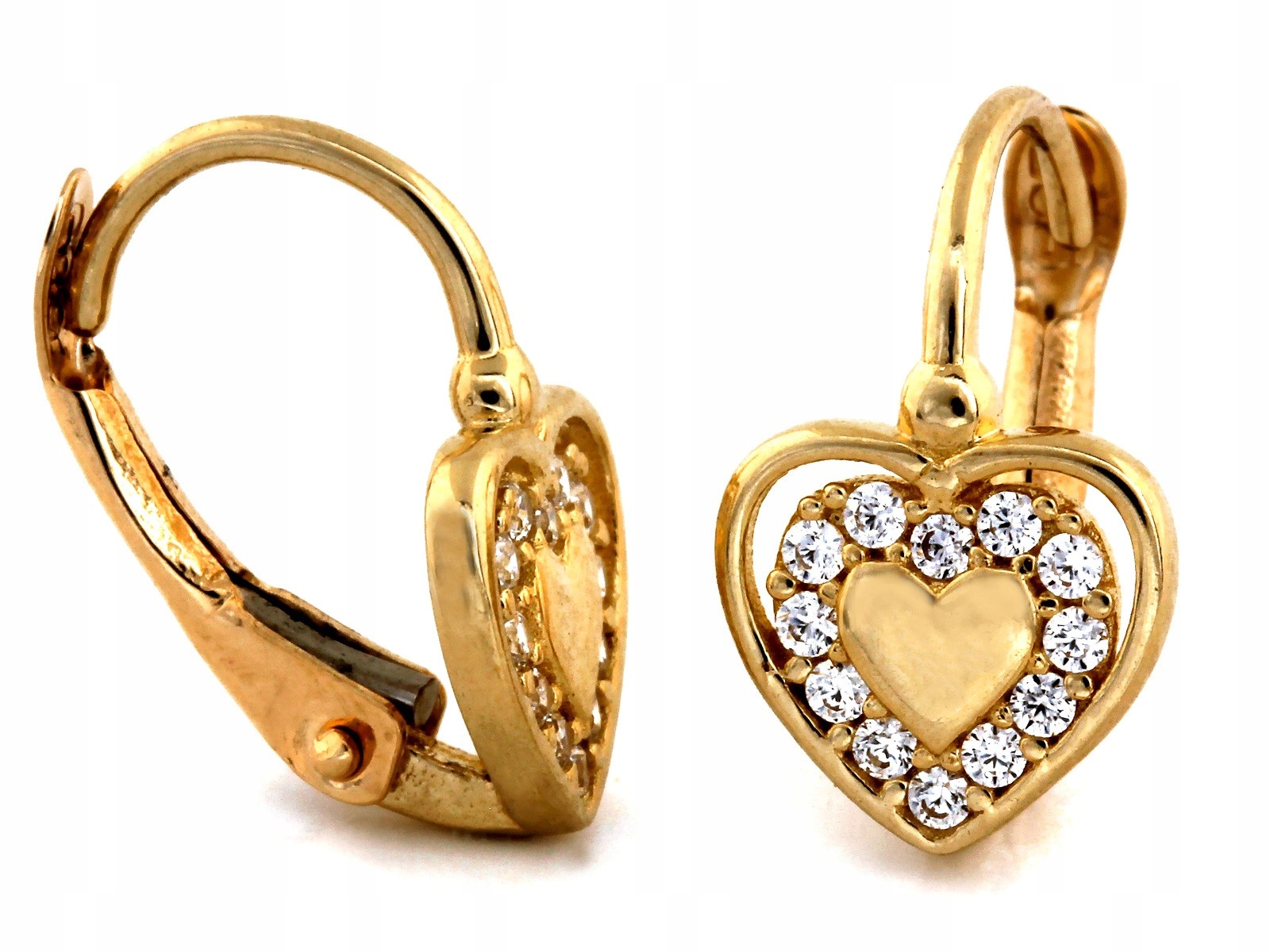 Náušnice 585 s anglickým zapínáním a zirkony se srdíčky