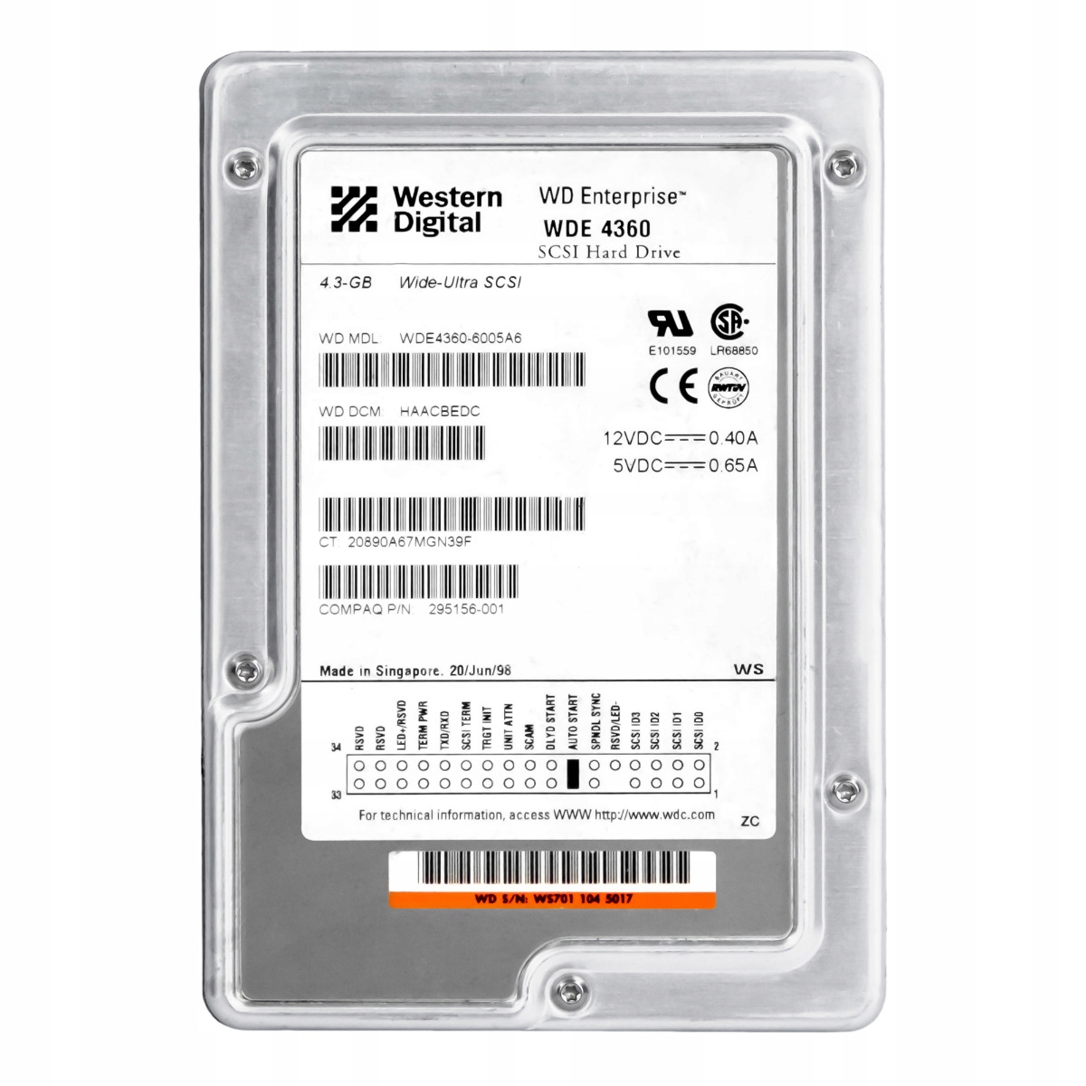 Compaq 295156-001 4.3GB 7.2K Scsi Ultra Wide 3.5'' WDE4360-6005A6