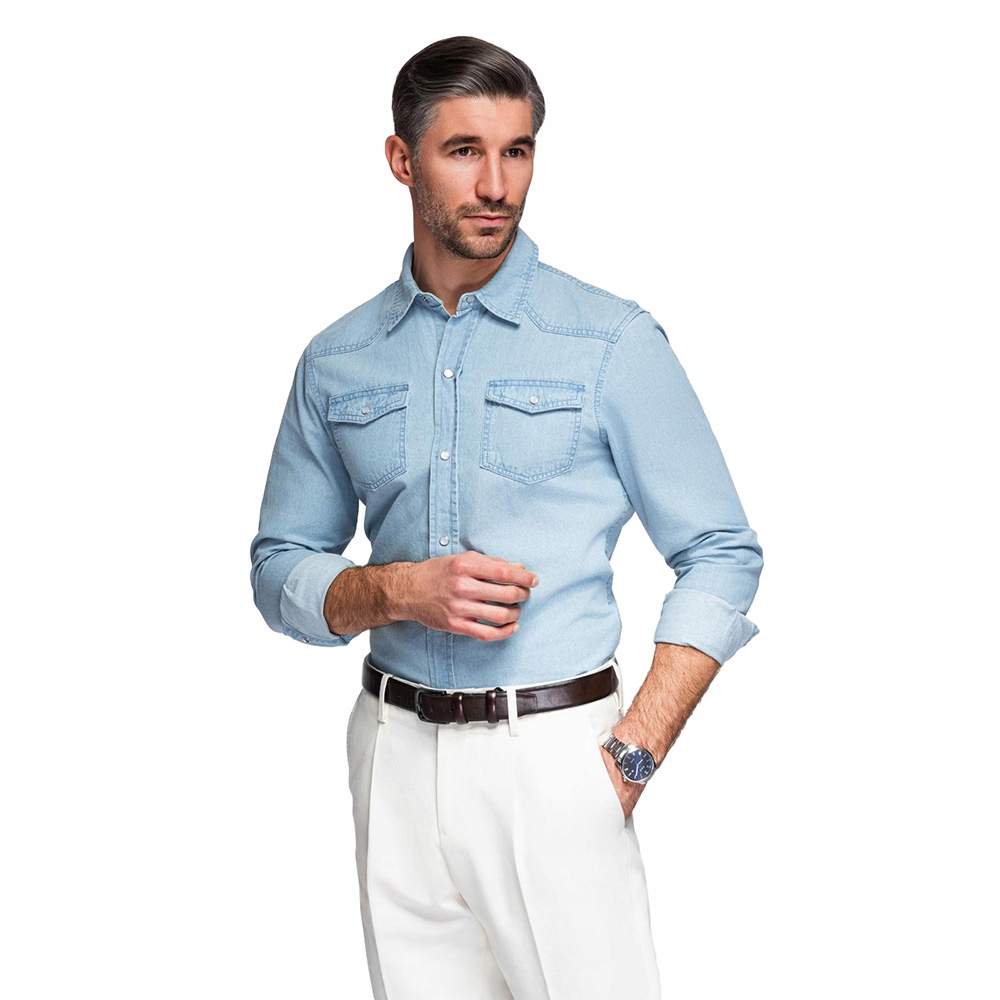 Pánská džínová košile na světle modrá V1 OM-SHDS-0210 vel S