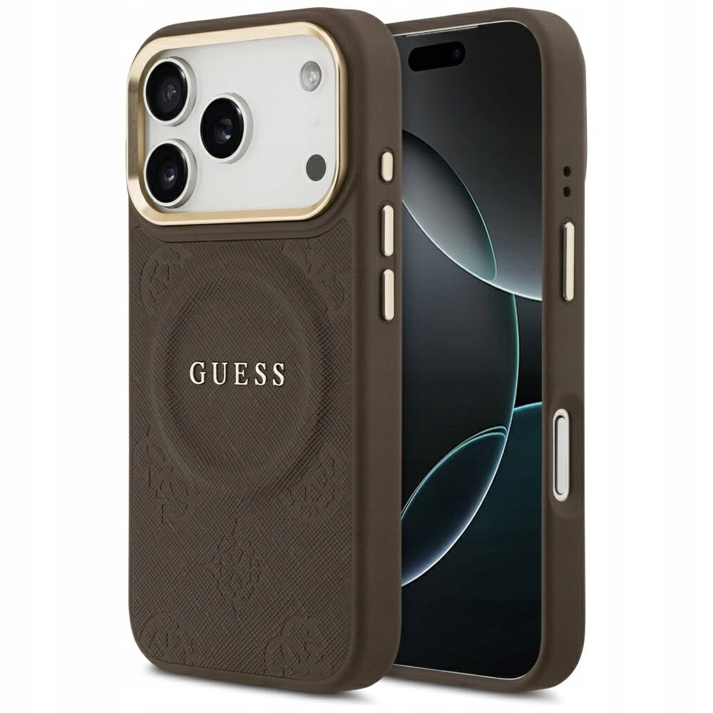 Pouzdro Guess Peony Hot Stamp MagSafe pro Apple iPhone 17 Pro, hnědé