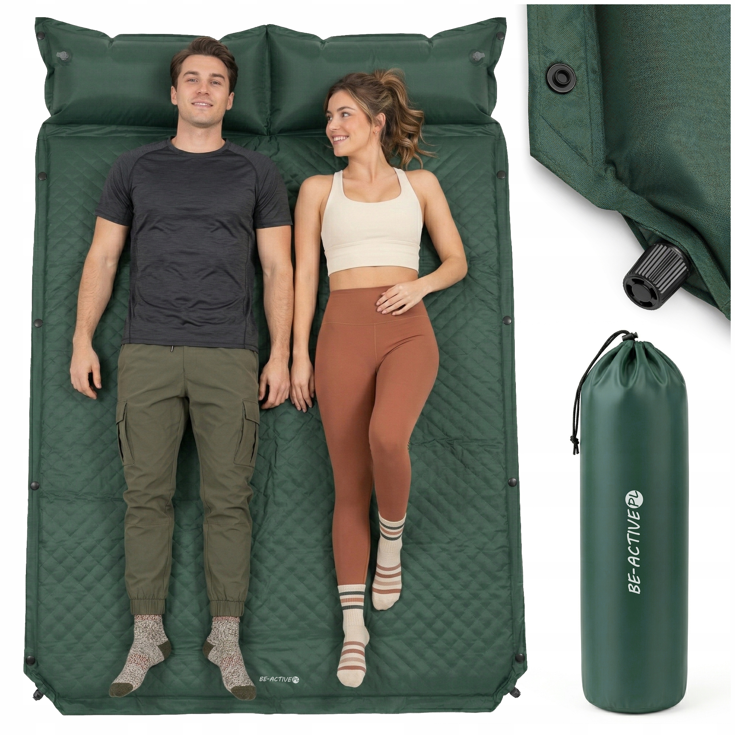 Mata Samopompująca Materac Karimata Z Poduszką Turystyczna Dwuosobowa Gruba