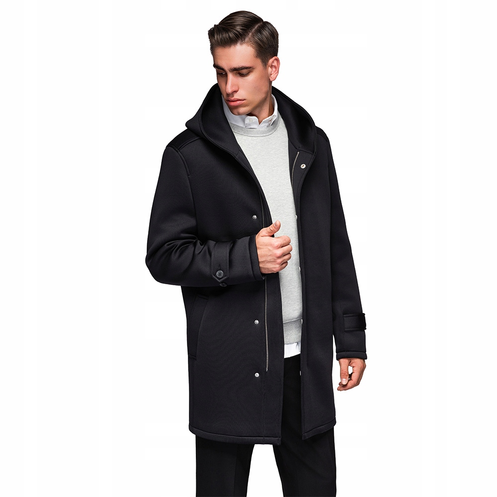 Pánský minimalistický kabát střední délky černý V4 OM-COLC-0144 XXL