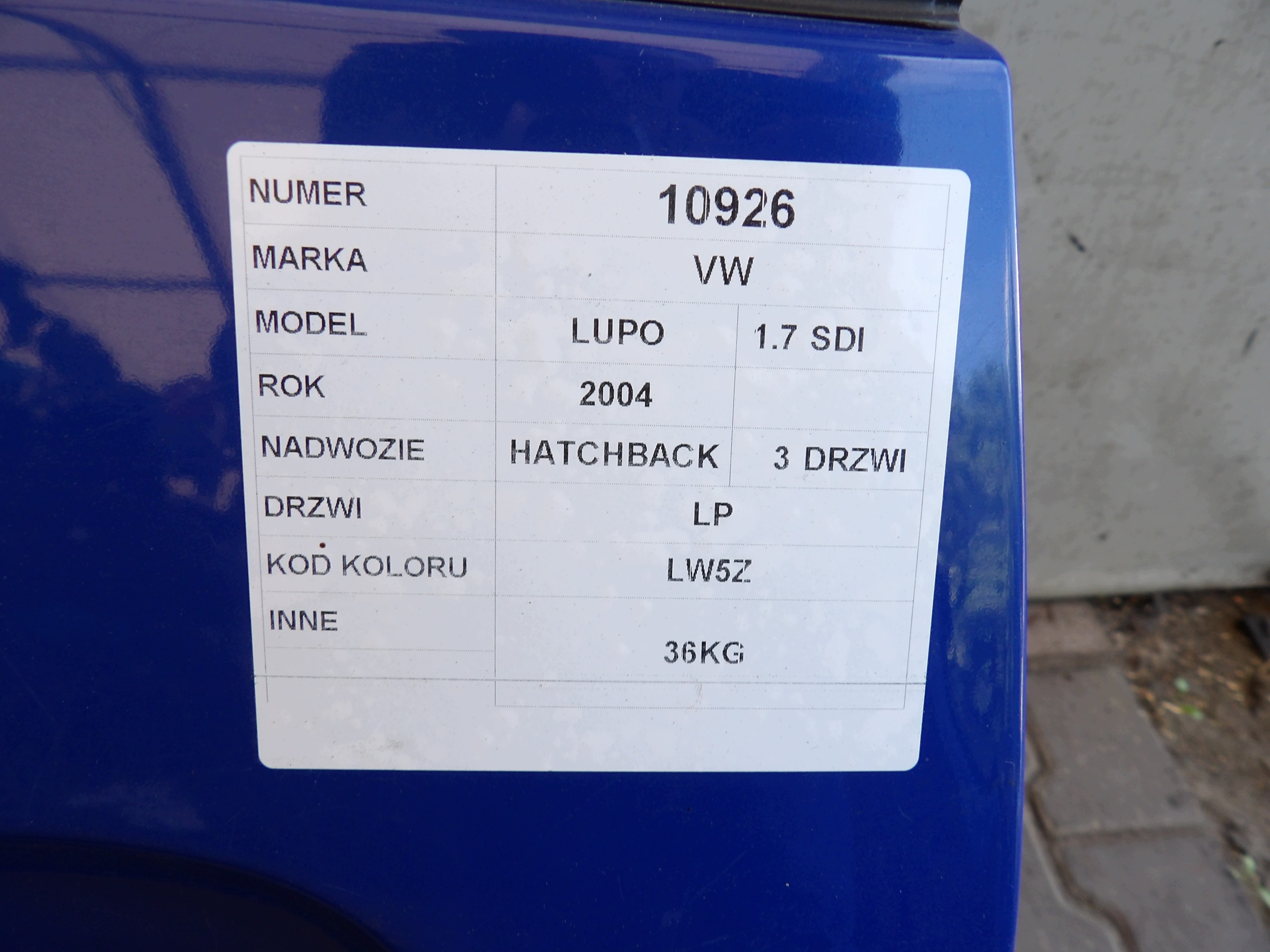 VW LUPO Tür links Farbe LW5Z