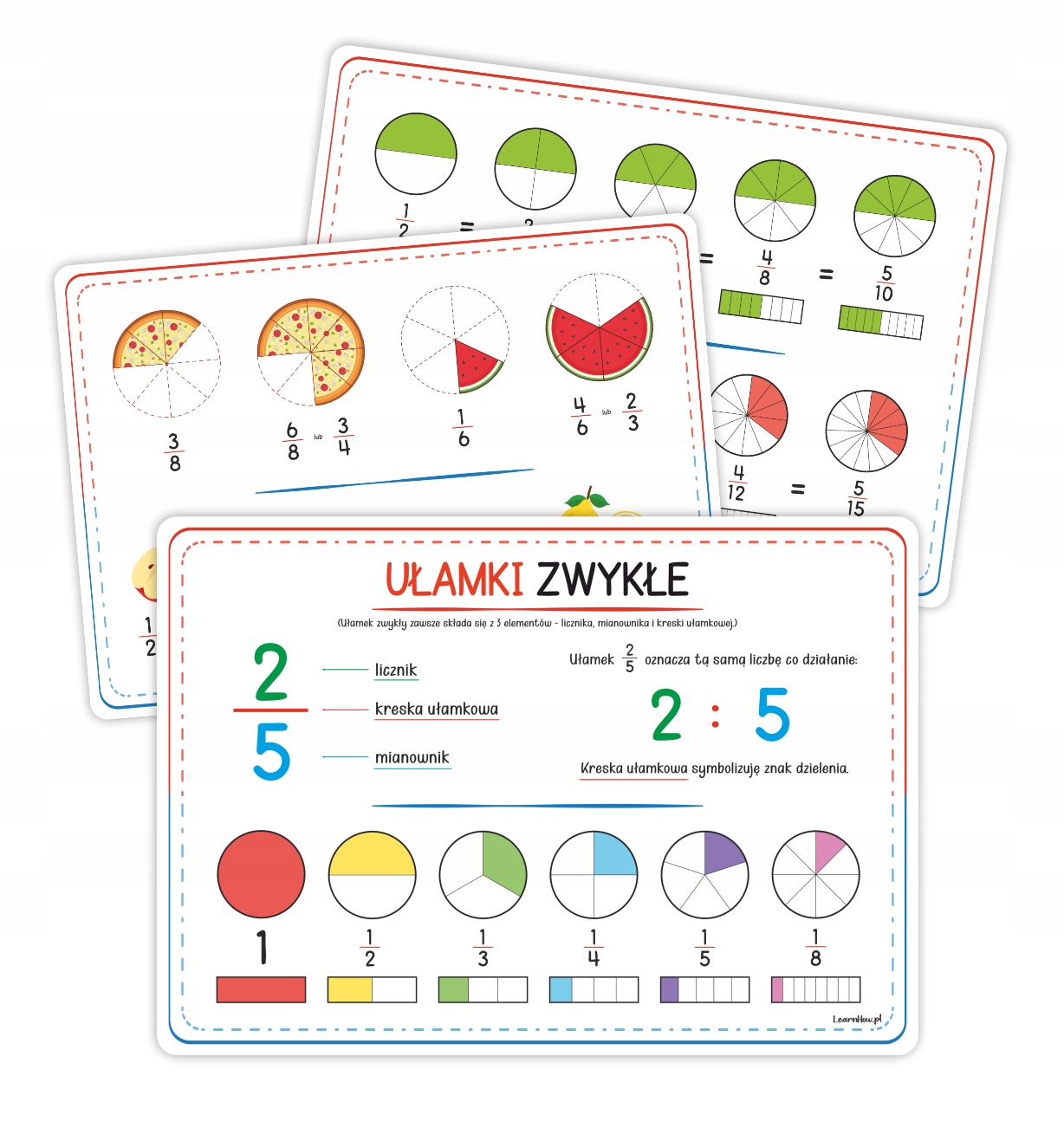 

Plansze Edukacyjne Nauka Ułamków (zestaw 3 kart)
