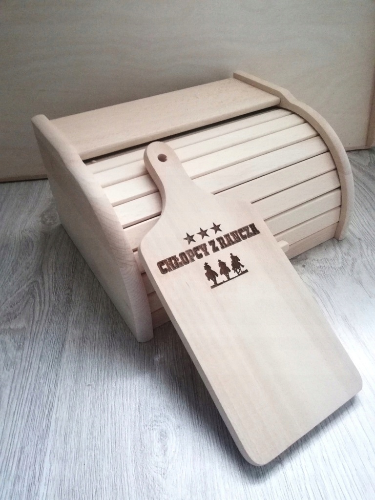 Chlebak drewniany Duży Naturalny z deską gratis Marka Chłopcy z Rancza