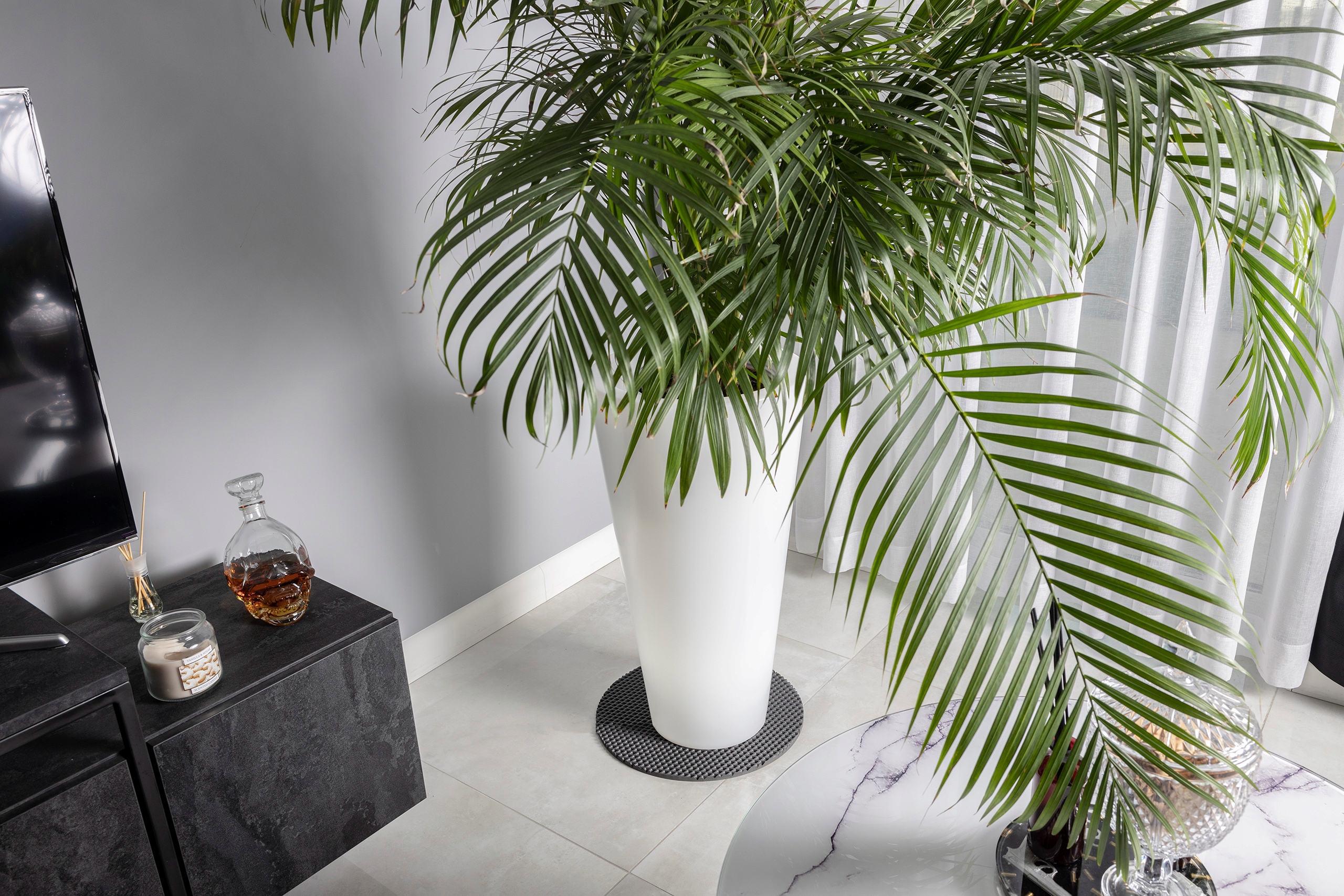 Okrągła podstawka pod doniczkę i donice EVA HOME - SZARA - 37cm Długość 37 cm