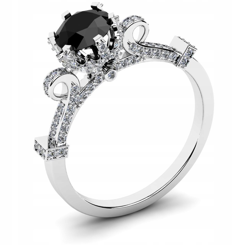 

Pierścionek Z Białego Złota Z Czarną Cyrkonią