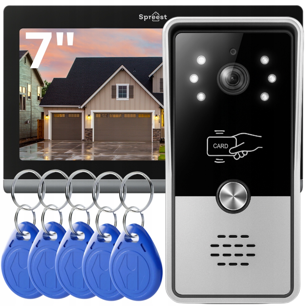 ВИДЕОДОМОФОН ПРОВОДНОЙ ВИДЕОДОМОФОН КОМПЛЕКТ RFID СЧИТЫВАТЕЛЬ КАЛИТКА ВОРОТА 7