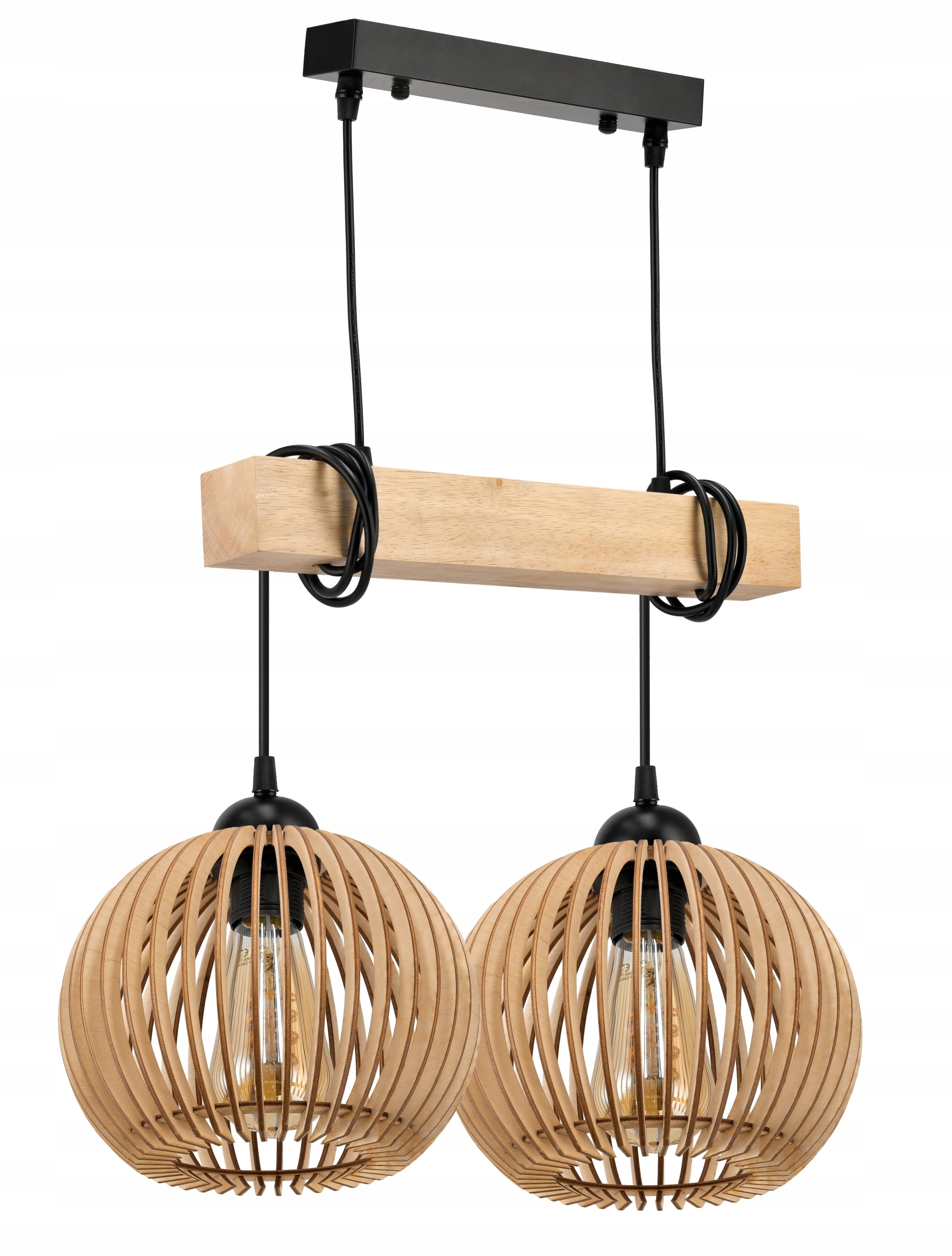 Závěsné Stropní Svítidlo Dřevěná Led závěsná lampa 2x E27 Hustá koule