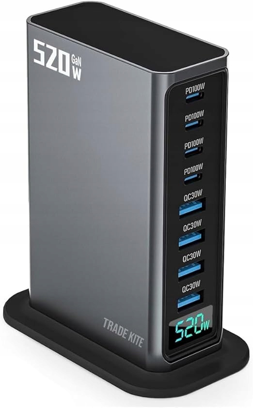 Nabíjačka Trade Kite 520W GaN – 8-portová stanica Usb-c Pd 100W Usb-a Qc