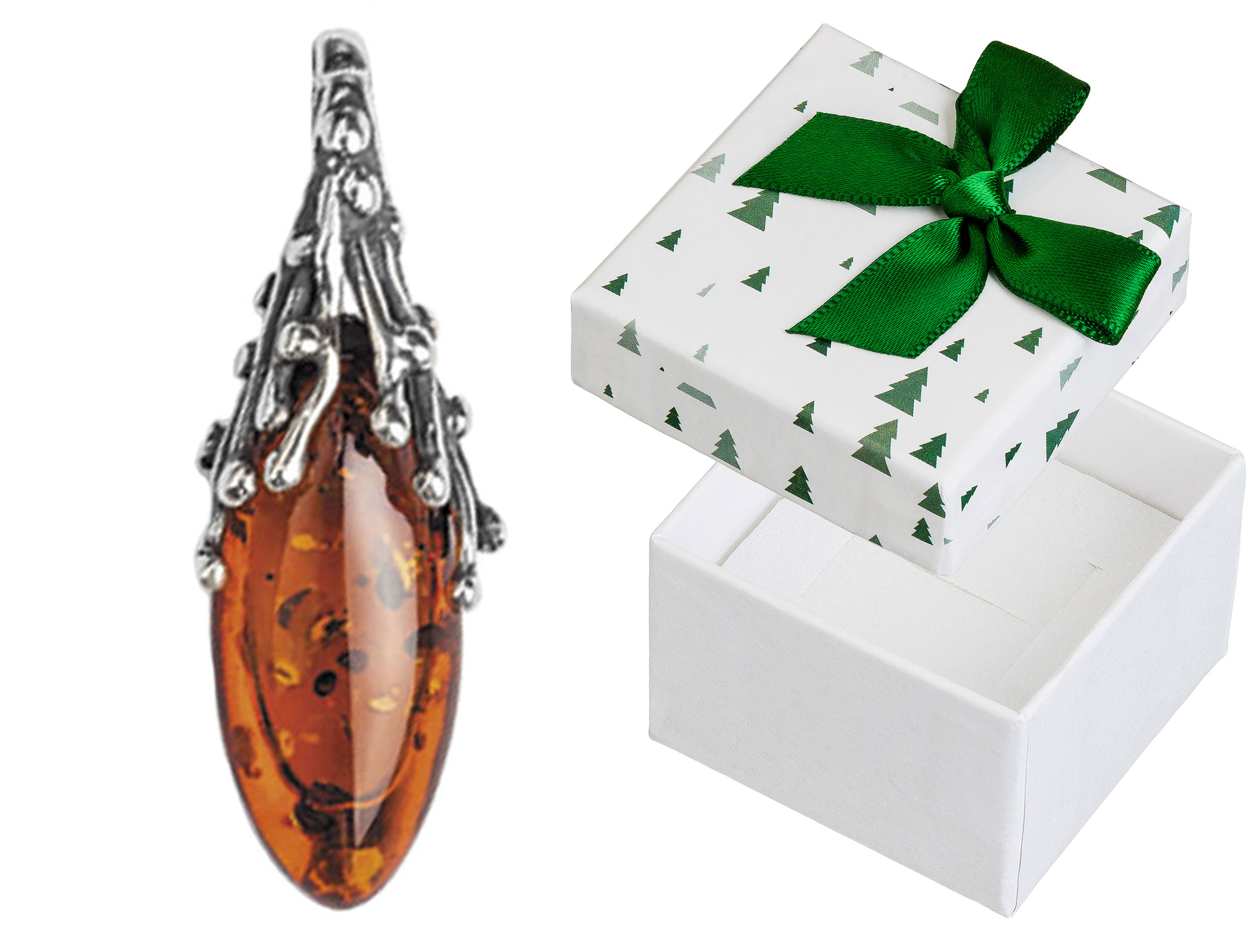 Stříbrný přívěsek Kapka s jantarem Elegantní oxidovaný Přívěsek Lžička