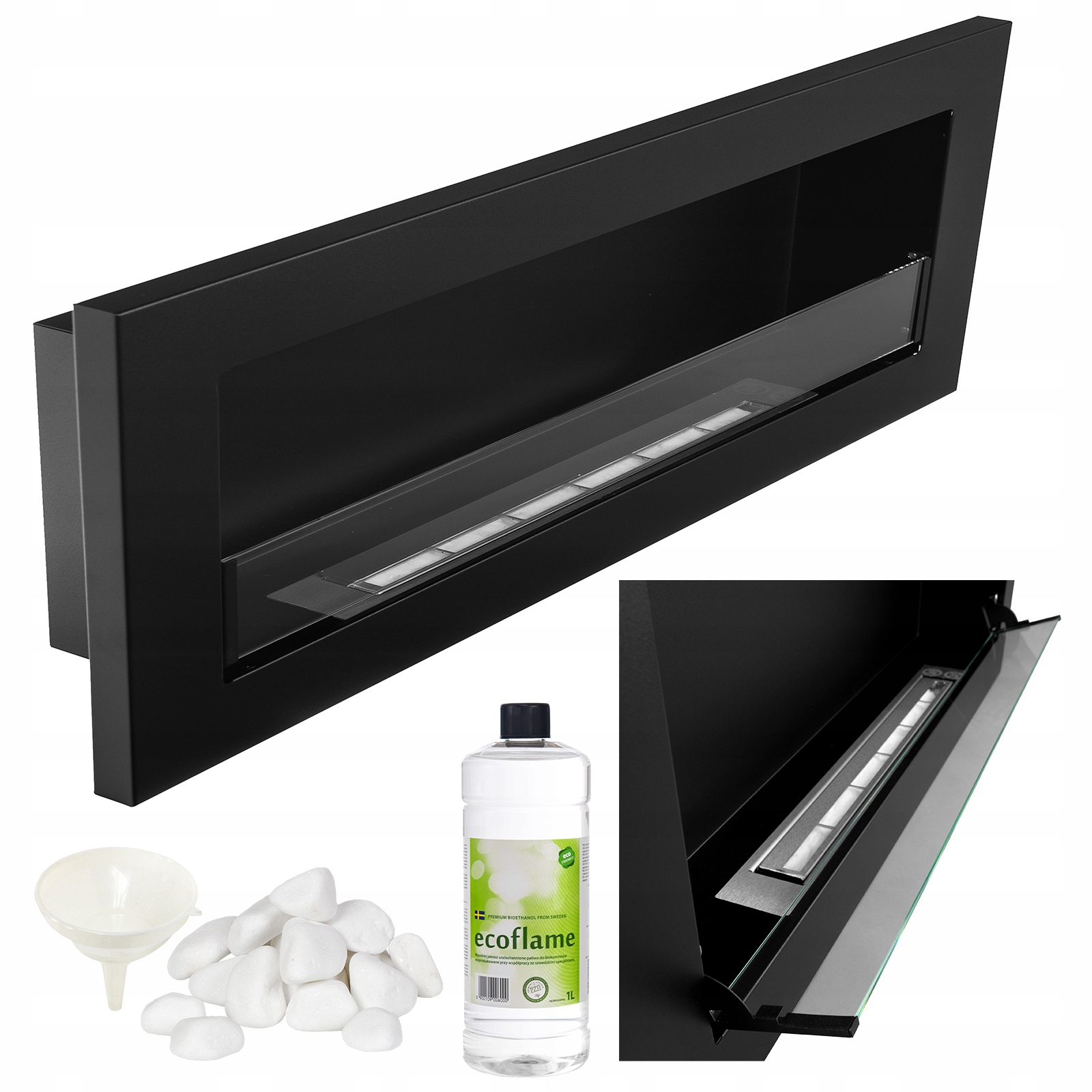 Biokrb Slim 900x400 černý s Výklopným Sklem 90 cm Regulovatelný Oheň