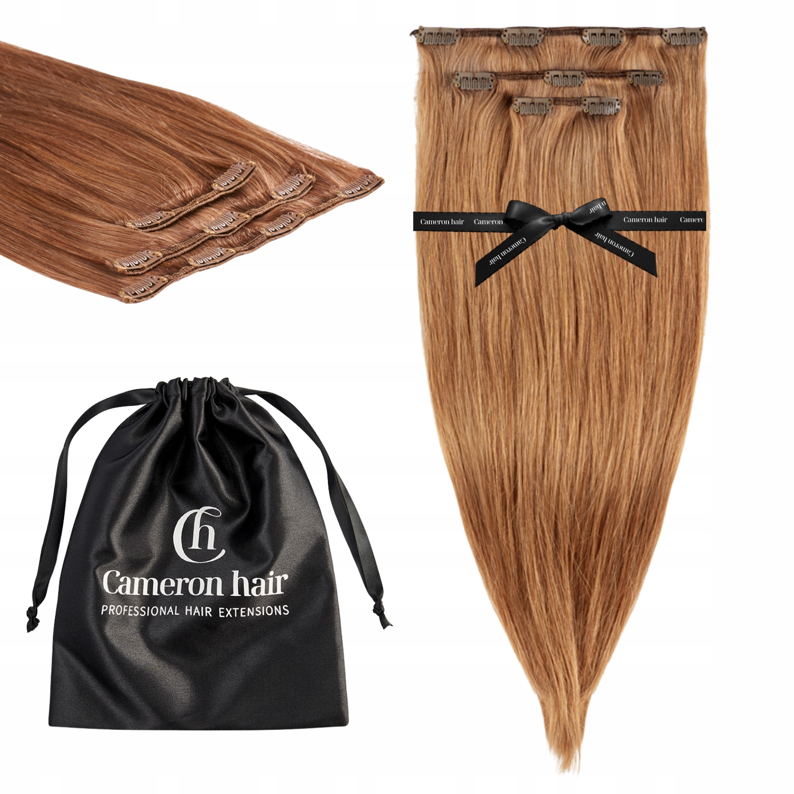 Přírodní vlasy Clip In 43 cm 3 pásky 60 gramů #7A Tmavě měděná blond