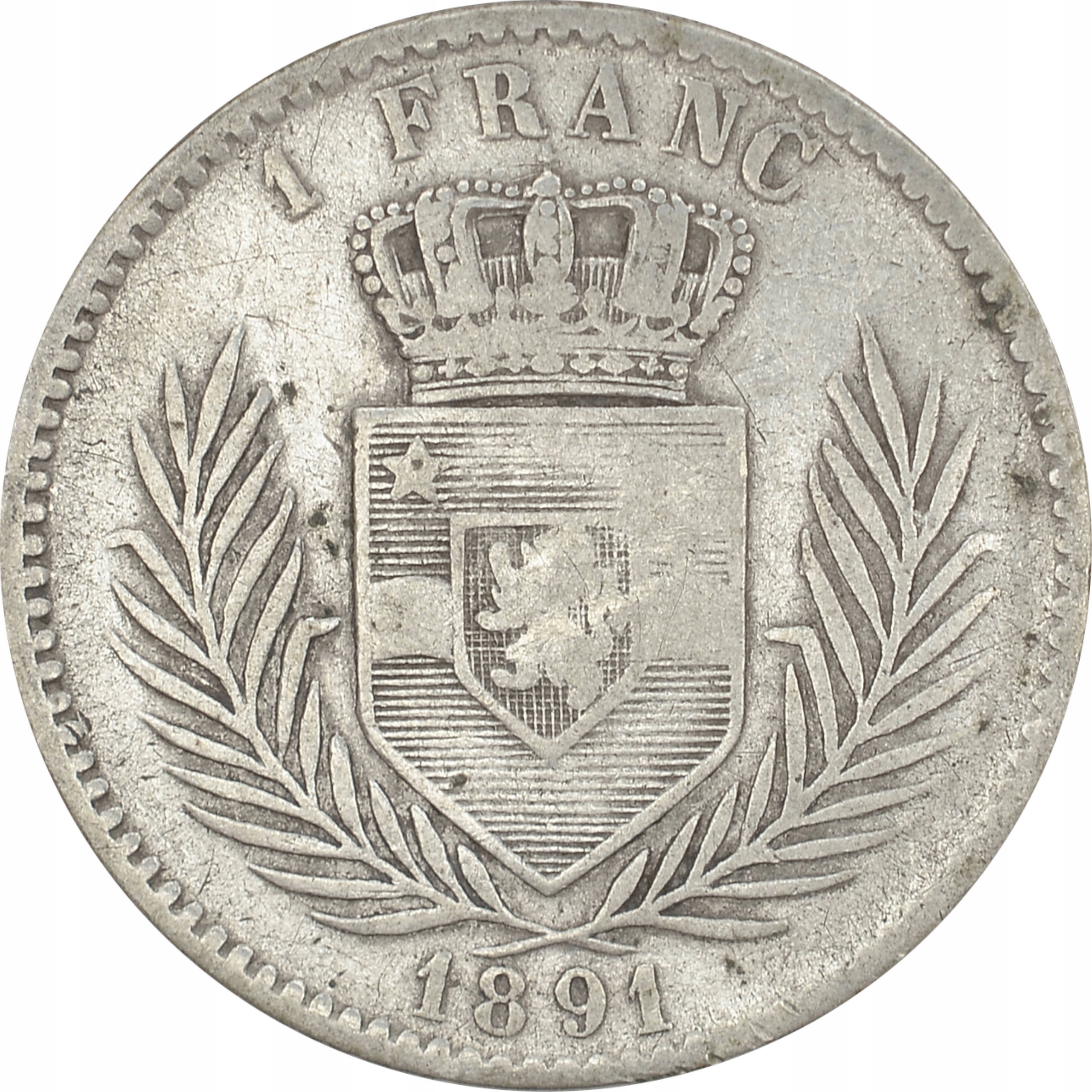 20.CONGO BELG., L.II, 1 FRANK 1891 rzadka