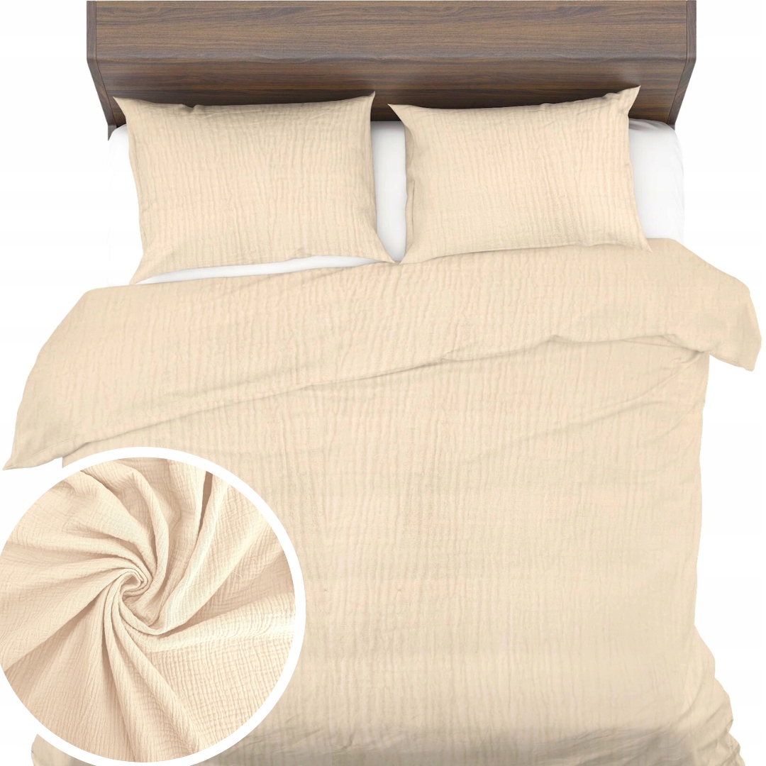 Povlečení Mušelín 160x200+1x70x80 Jemné prodyšné povlečení Přírodní Eko