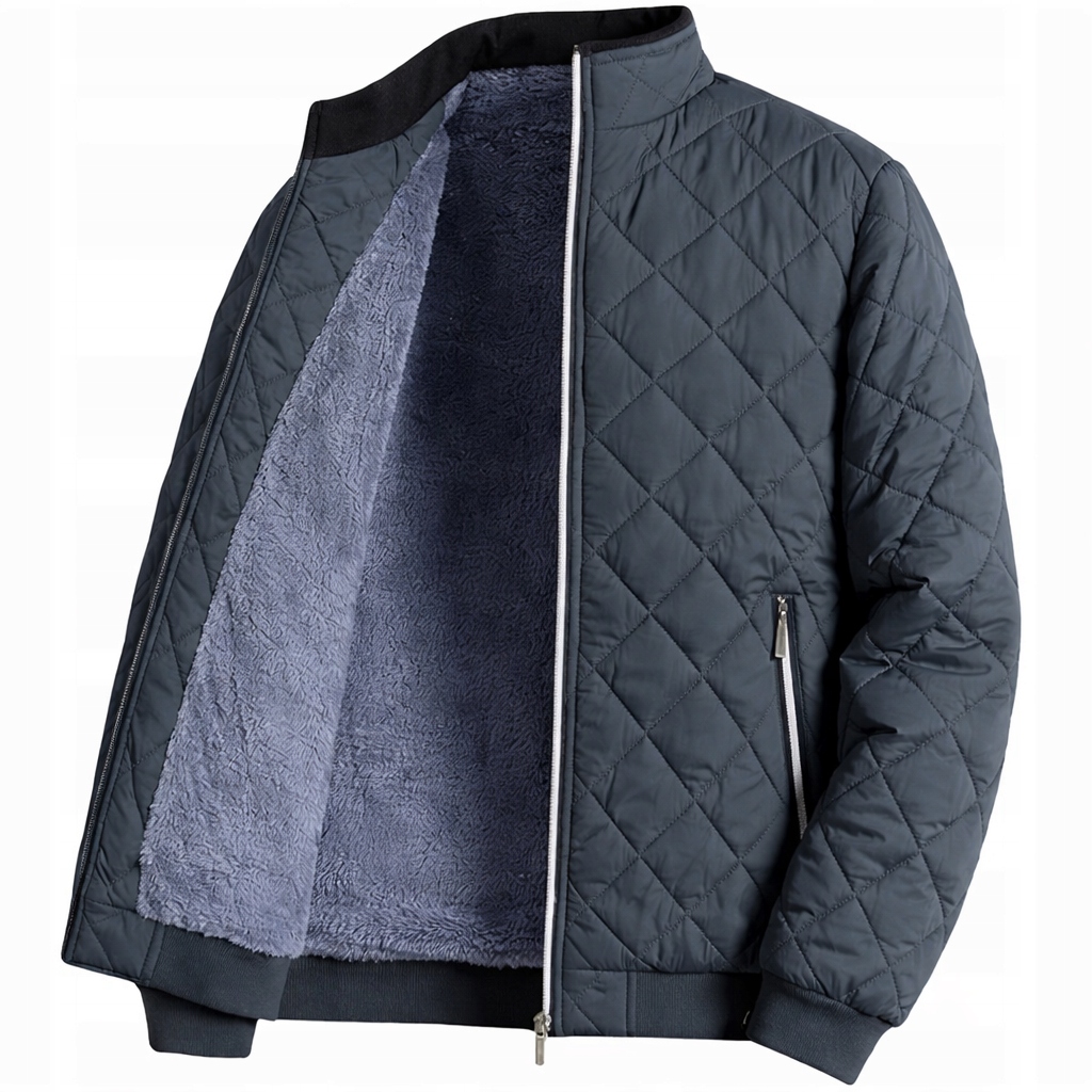 Pikowana kurtka męska ocieplana z miękkim futerkiem jesienna wiosenna szara