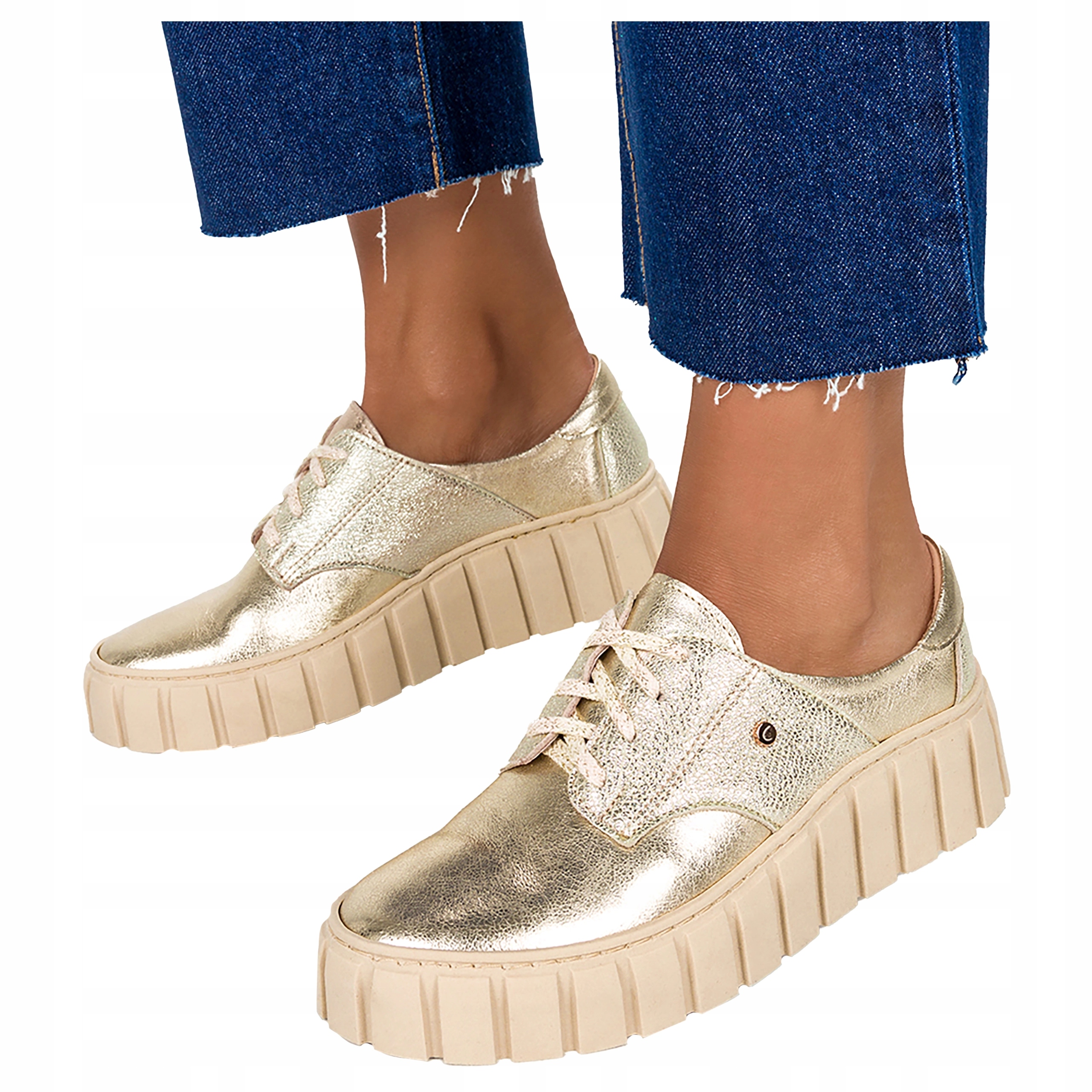 Dámské Tenisky Zlaté Kožené Creepersy Pohodlné Módní Šněrovací velikost 40