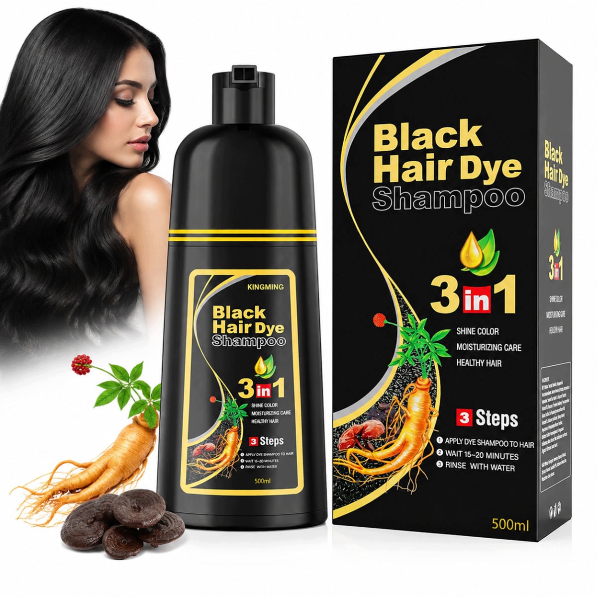 Ginger Black Hair Dye Shampoo 500ml Imbirowy Szampon Odsiwiacz Czarne Włosy