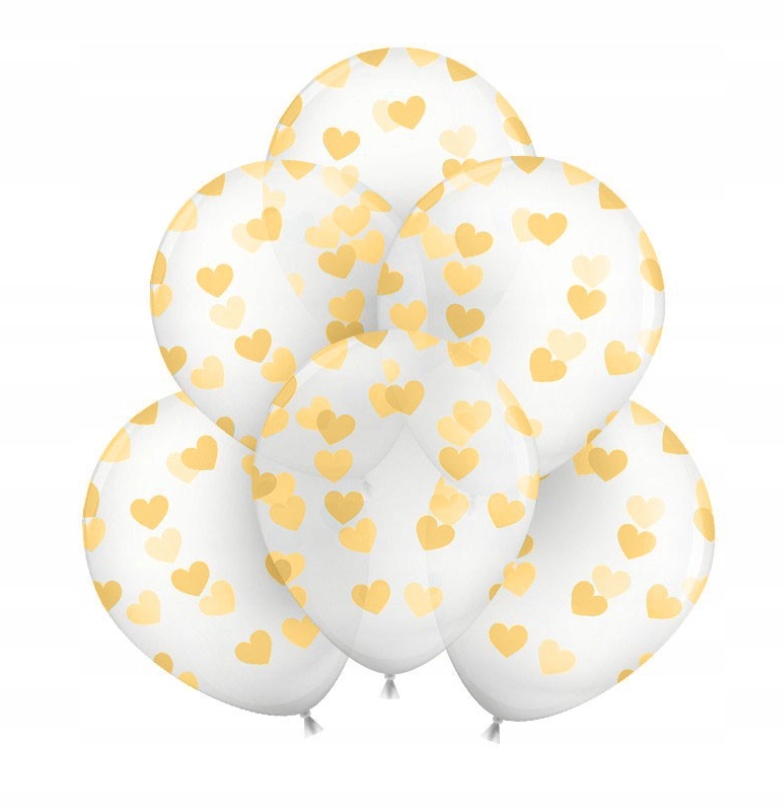 

Balony Transparentne W Złote Serduszka Duże