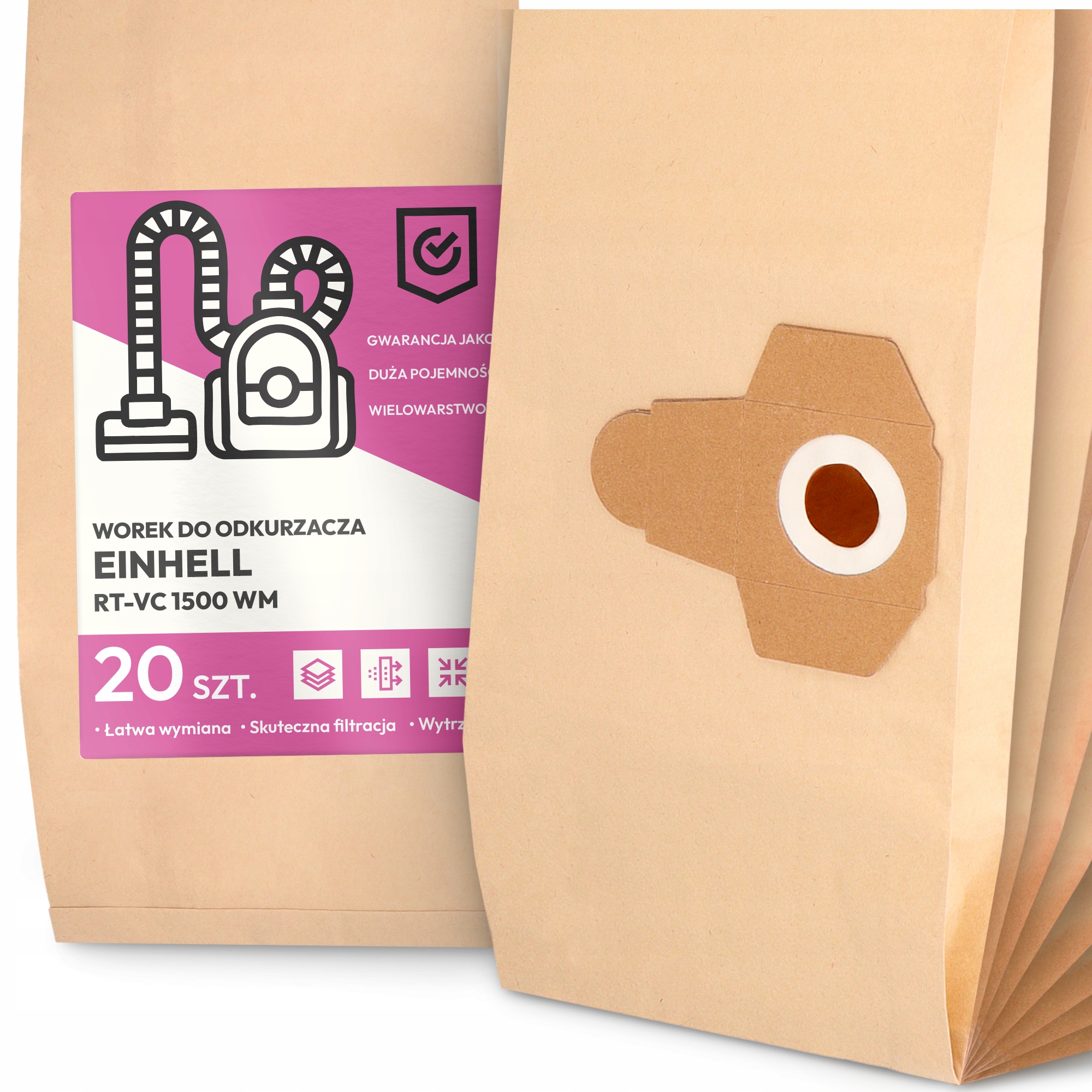 20 x Sáček Do Vysavače Einhell Rt-vc 1500 Wm Papírový Velký Silný Sáčky 2A