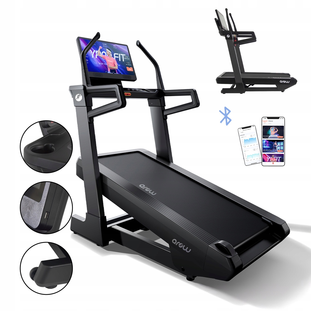 Bieżnia elektryczna kąt nachylenia 46% Amortyzacja 150 kg Aplikacja 19KM/H