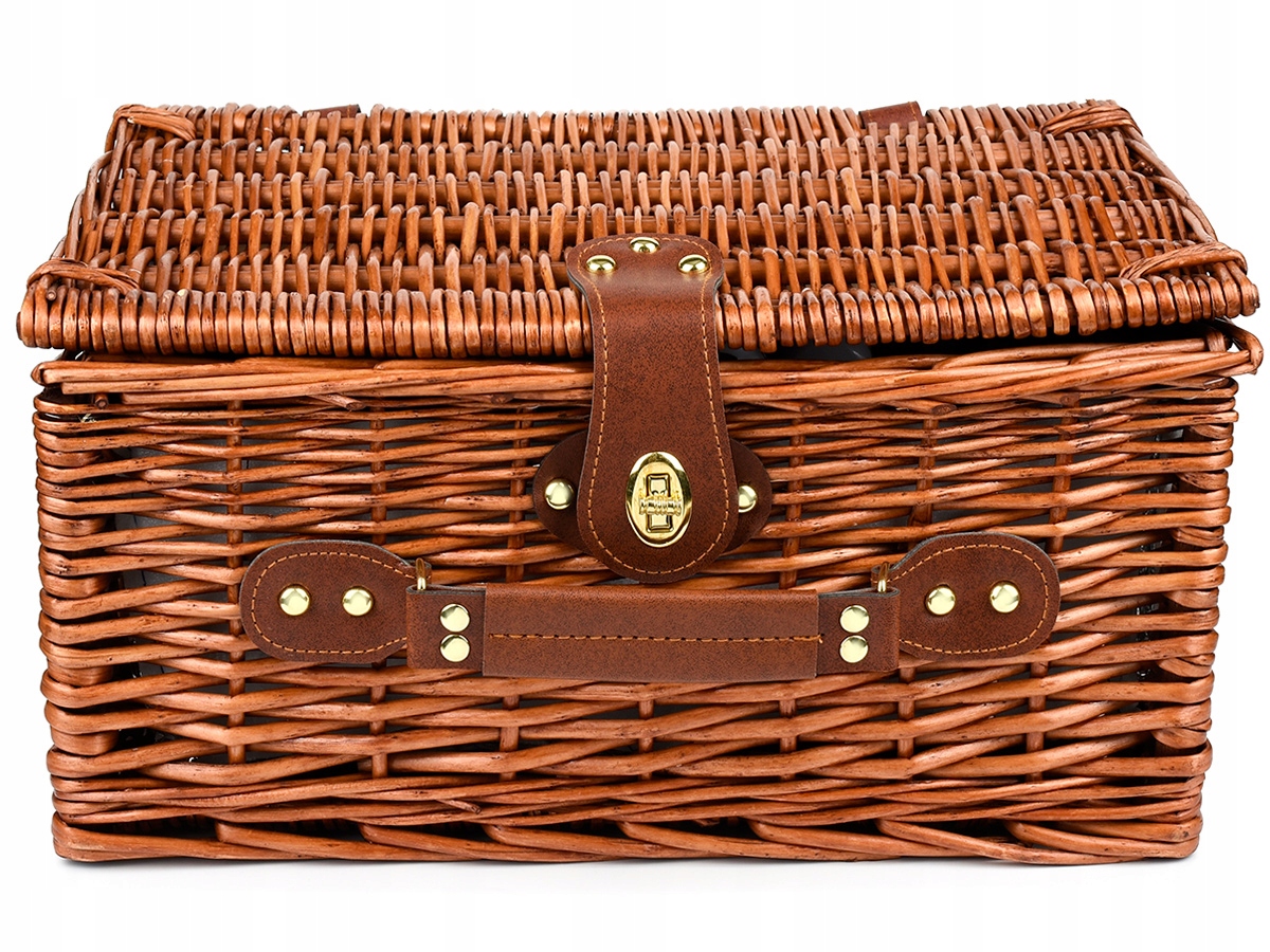 KOSZ PIKNIKOWY WIKLINOWY TALERZE SZTUĆCE TERMICZNY Wysokość 18 cm