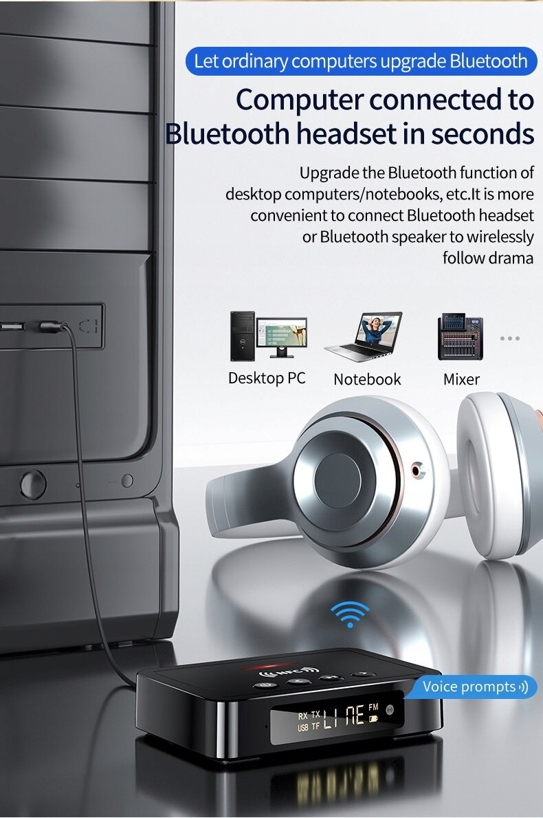 ADAPTER VIKEFON FM BT 5.0 AUX S/PDIF RCA NFC PILOT Profile Bluetooth A2DP AVRCP