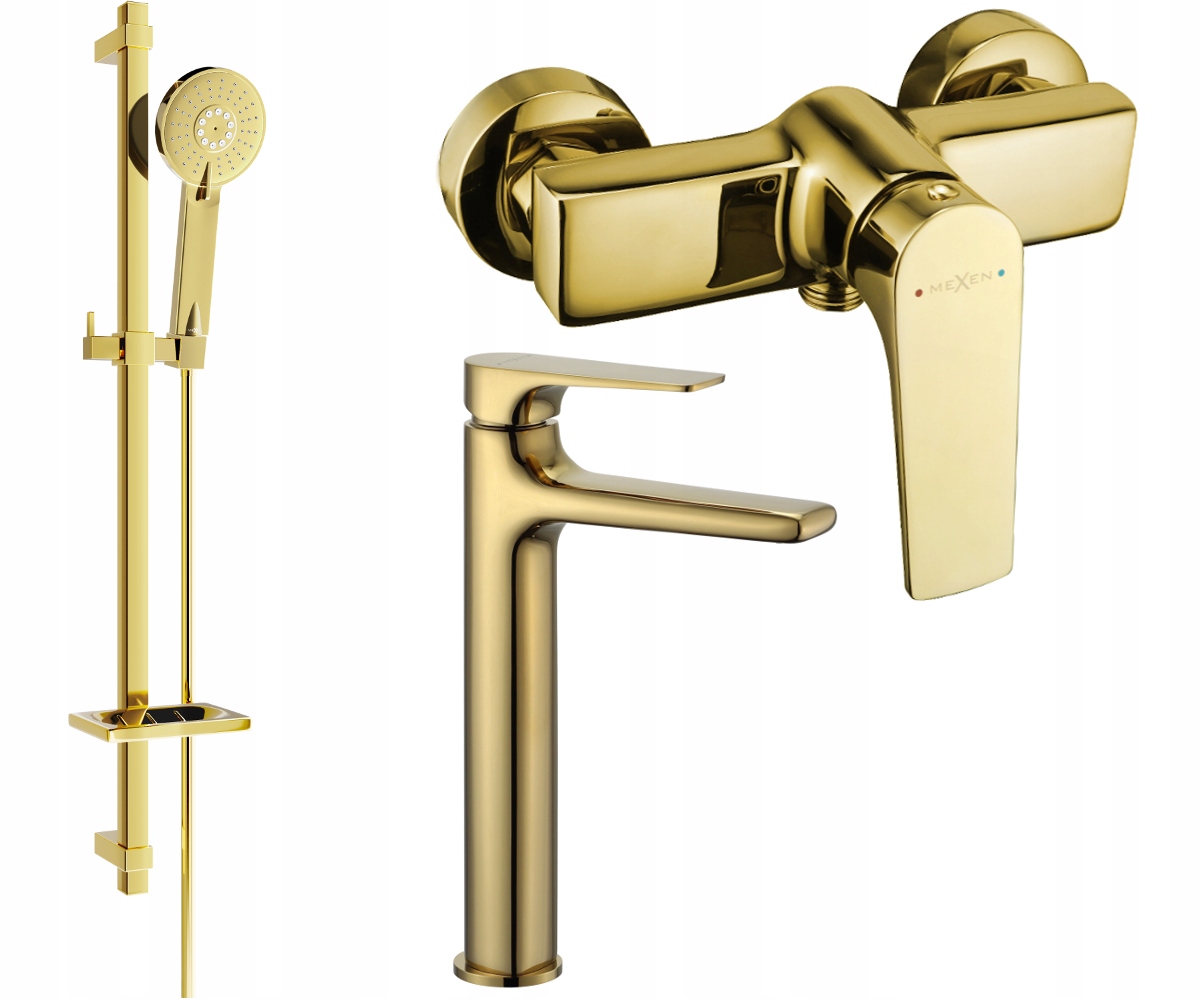 Mexen Lynx DQ40 Zlatá Sprchová Súprava, Keramická Hlavica, 3 Funkcie