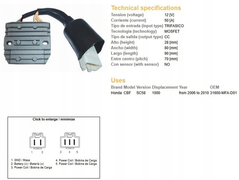 Dze Regulátor Napätia Honda CBF1000 06-10 (SC58) (31600-MFA-D01) Mosfet