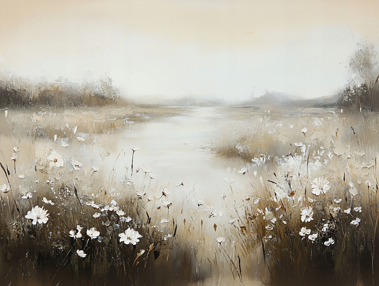 Obraz Na Plátně Canvas Krajina Louka Potok Řeka Květiny Klid Béžová 100x75