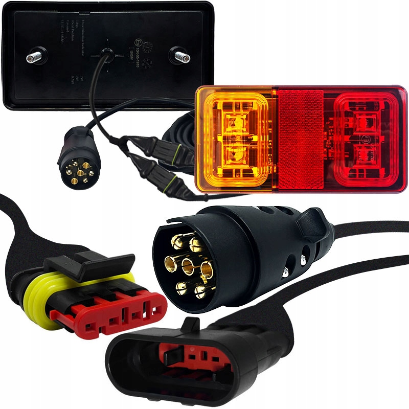 ZESTAW ŚWIATEŁ TYLNYCH LAMP LED DO PRZYCZEP LED KABEL 7,5M WTYCZKA 7 PIN Stan opakowania oryginalne