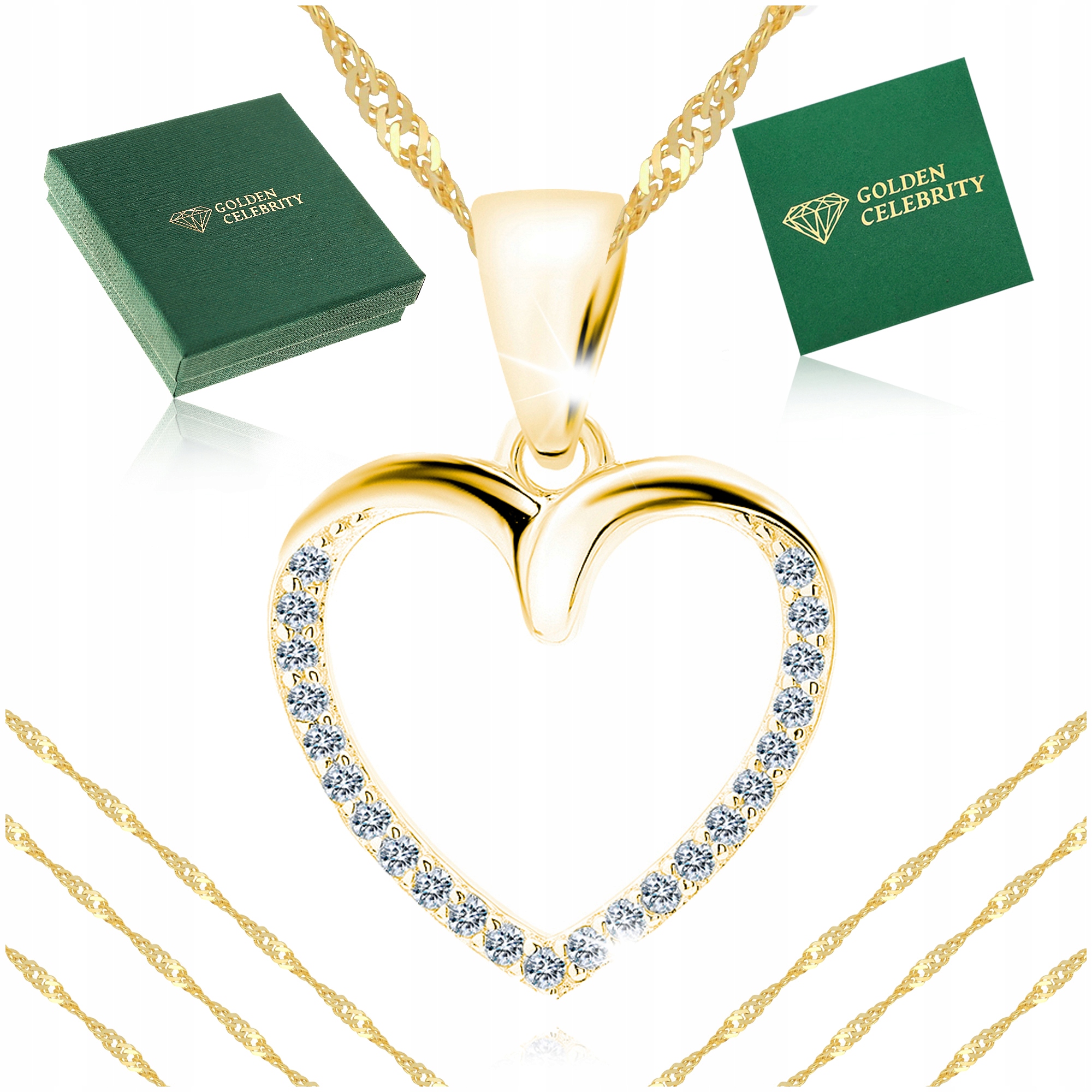 Řetízek Se Srdcem 925/585 Zlacený Jako Dárek Bonus 14K