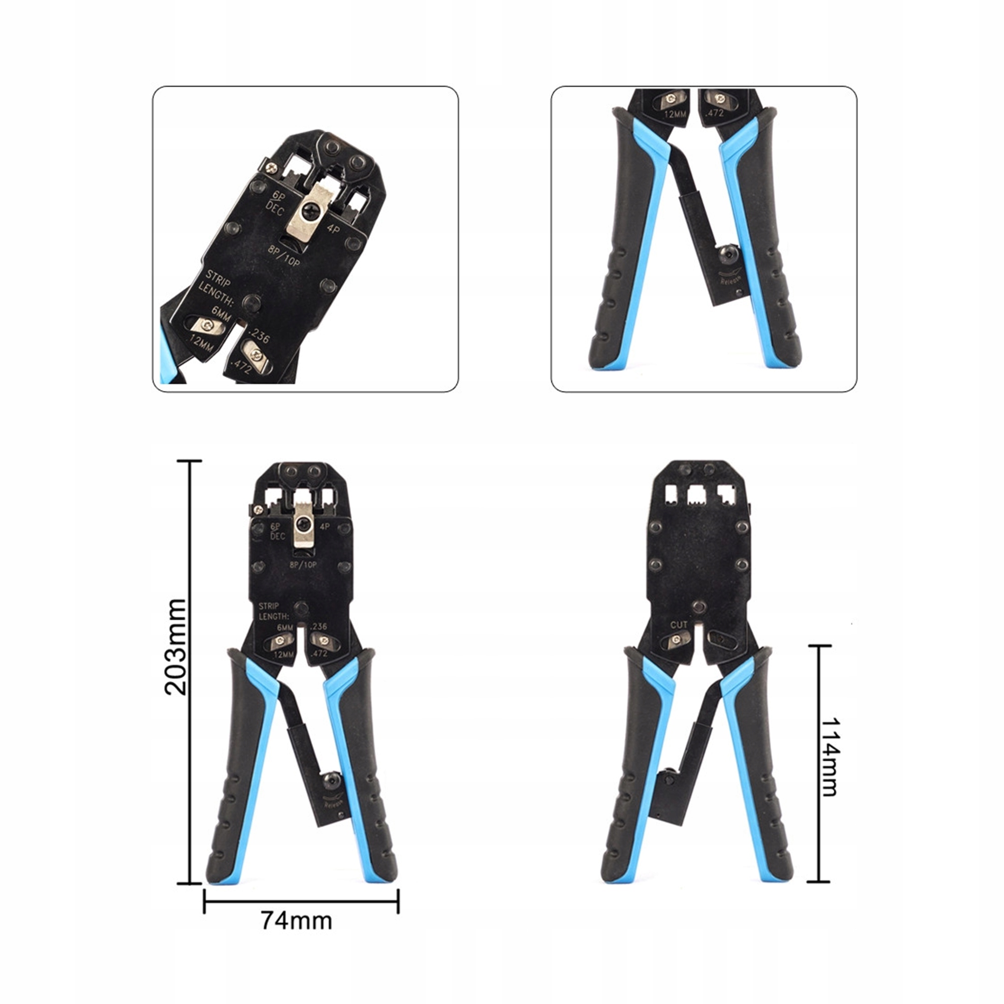 Zaciskarka wtyków RJ-45 4P/6P/8P RJ-12 RJ11 ściągacz izolacji Informacje o bezpieczeństwie CE