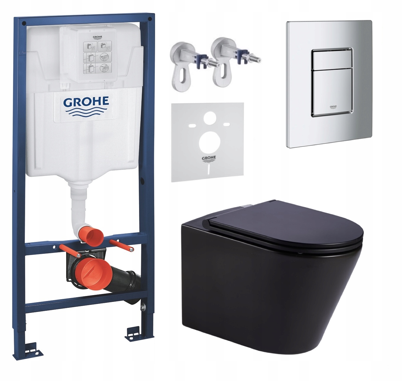 Podomietkový Wc set Grohe s miskou Jess čierny a tlačidlom Chróm