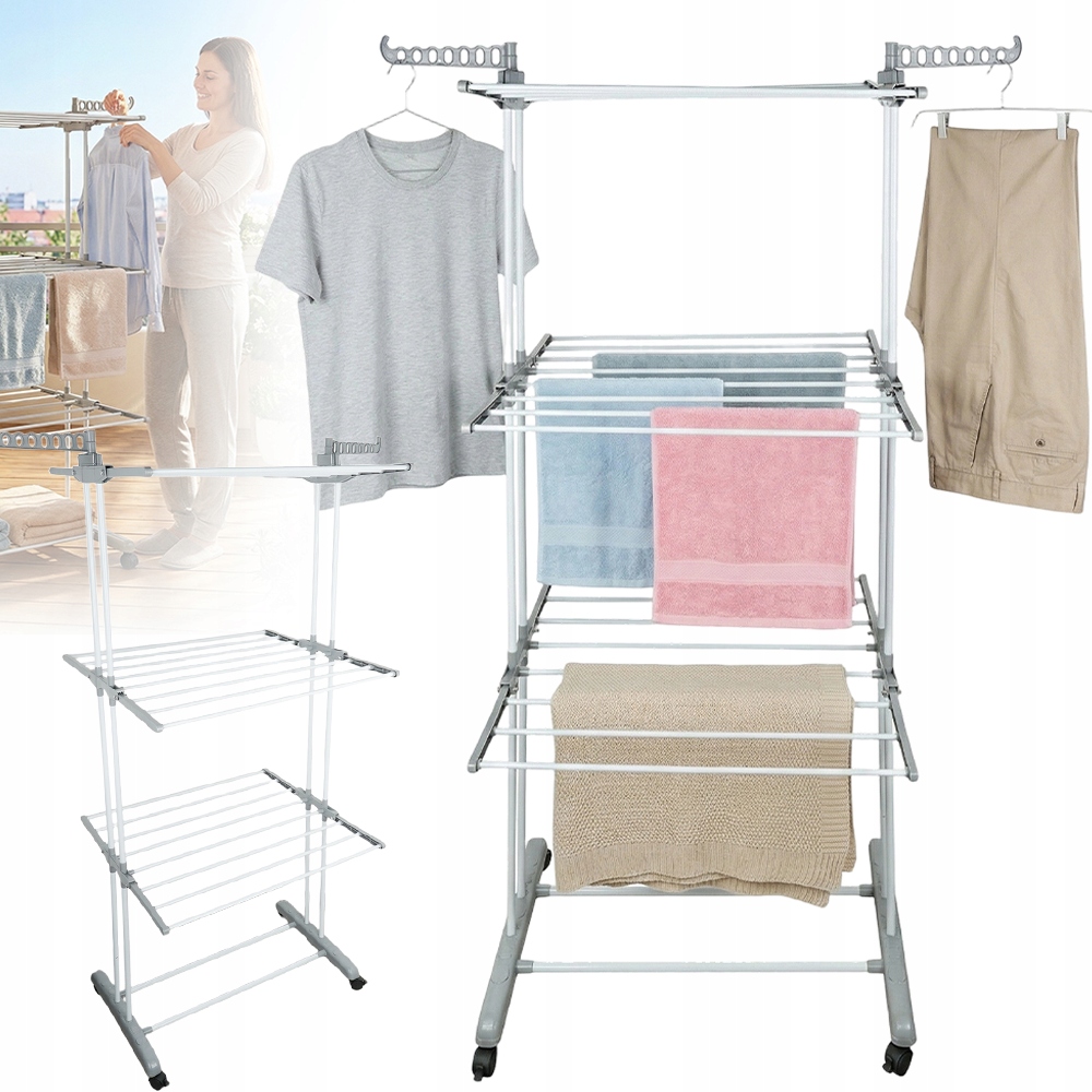 Levně Sušák Na Prádlo Vertikální Stojící Kolečka Velká Balkonová Šedá XXL