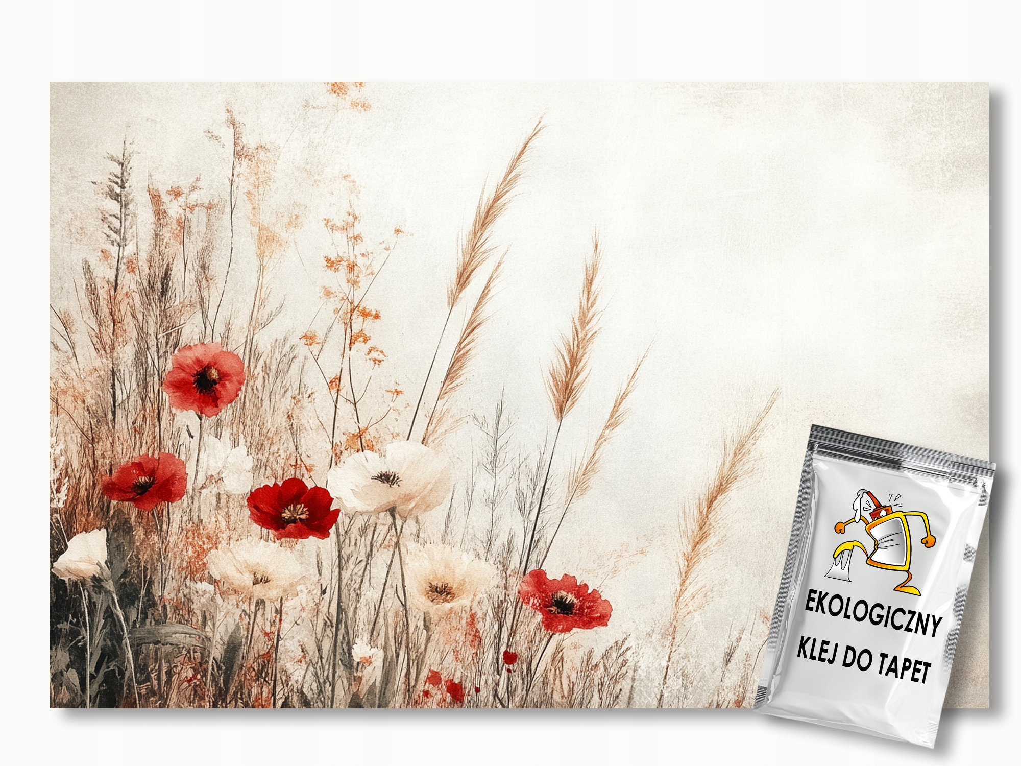 Fototapeta Flizelina Příroda Béžová Louka Pole Květiny Máky Trávy 400x250 155g