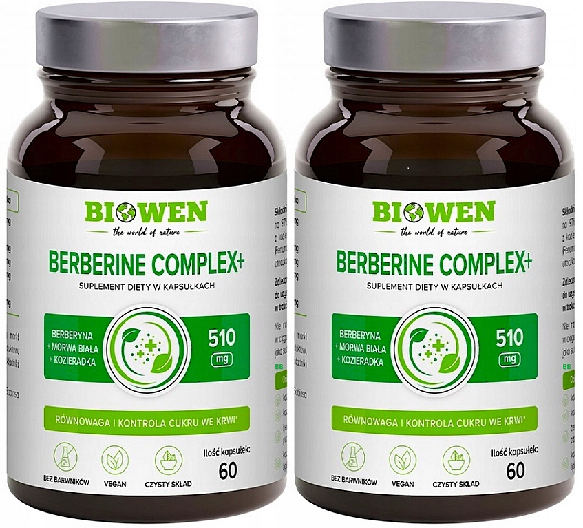 2x Biowen Berberyna Complex+ 97% 510mg 60 kapsułek Berberine cukier glukoza