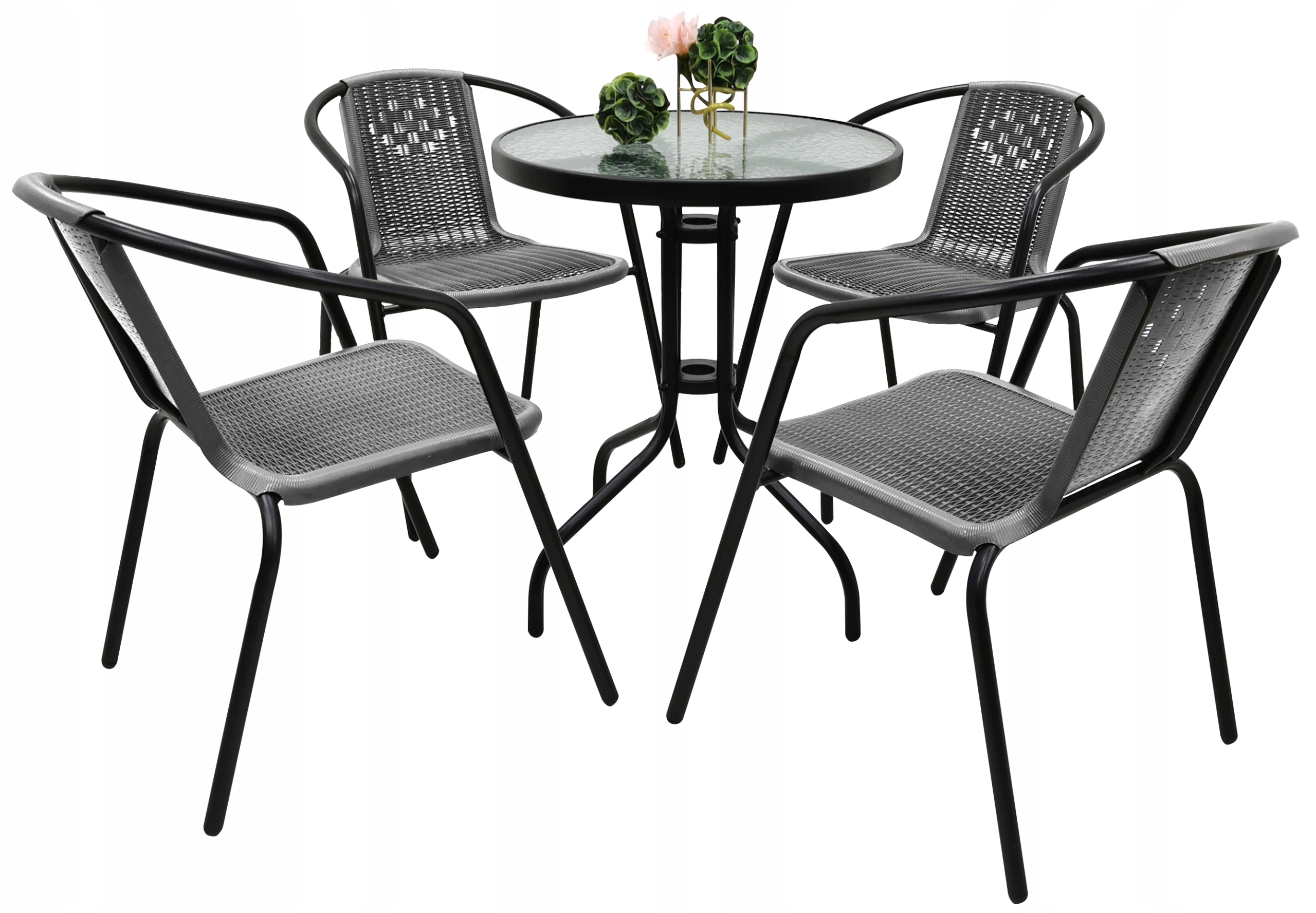 ZESTAW MEBLI OGRODOWYCH LORETTO TARASU NA BALKON 4x KRZESŁA + STÓŁ FI60 Materiał dominujący metal